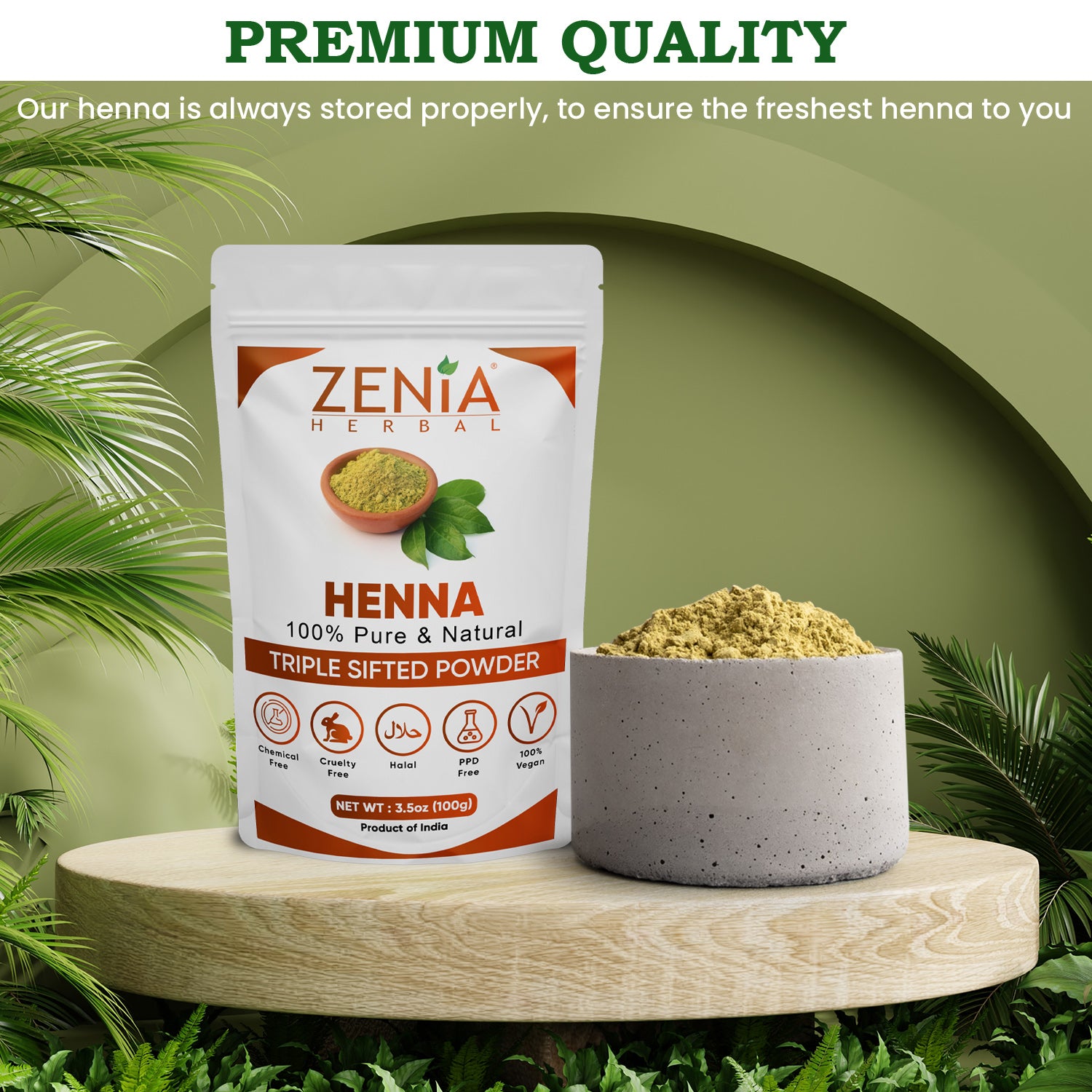 Zenia Pure Henna Powder For Body & Hair Color (Lawsonia inermis) Triple Sifted BAQ 2023 Crop