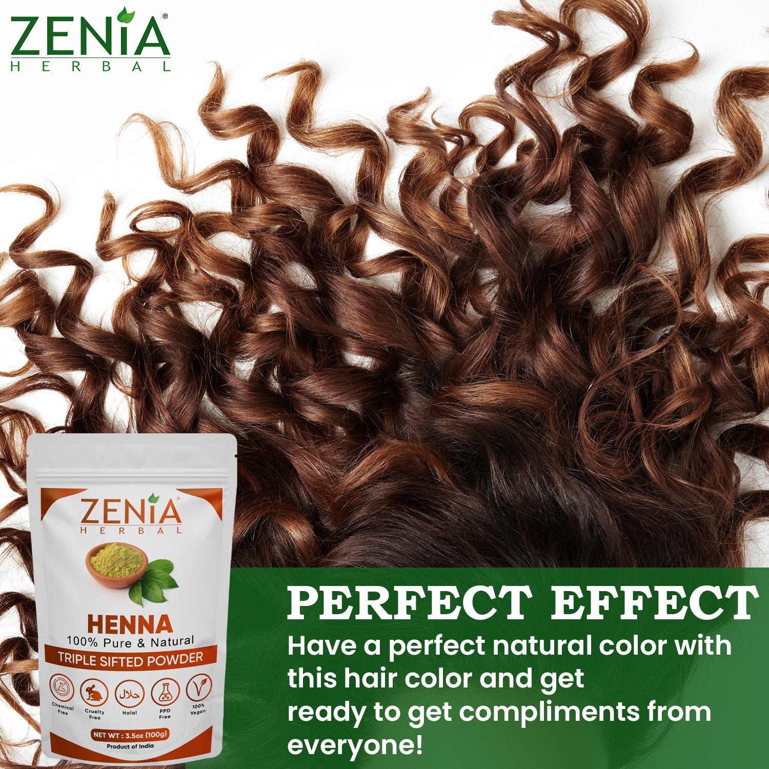 Zenia Pure Henna Powder For Body & Hair Color (Lawsonia inermis) Triple Sifted BAQ 2023 Crop