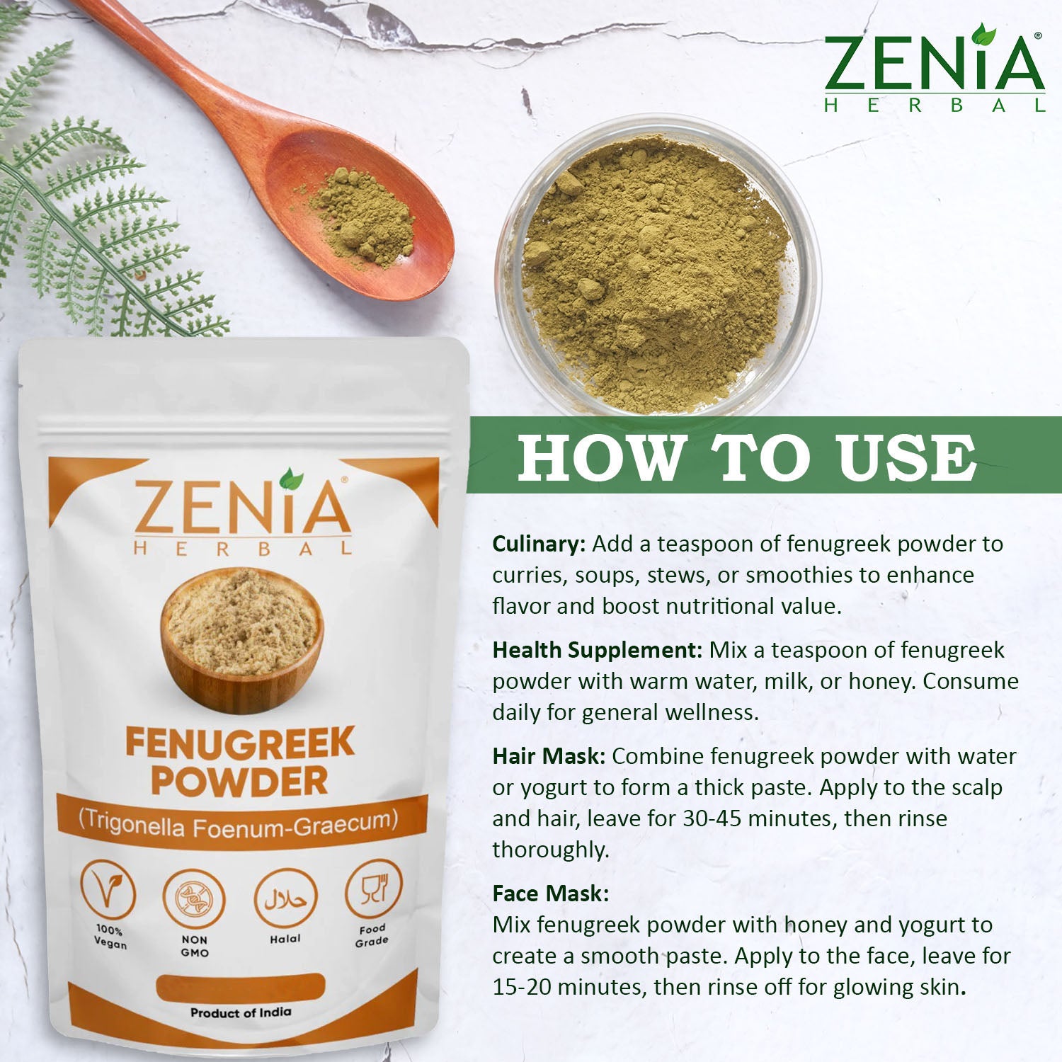 454g (1 lb) Zenia's Fenugreek (Trigonella foenum-graecum) Powder