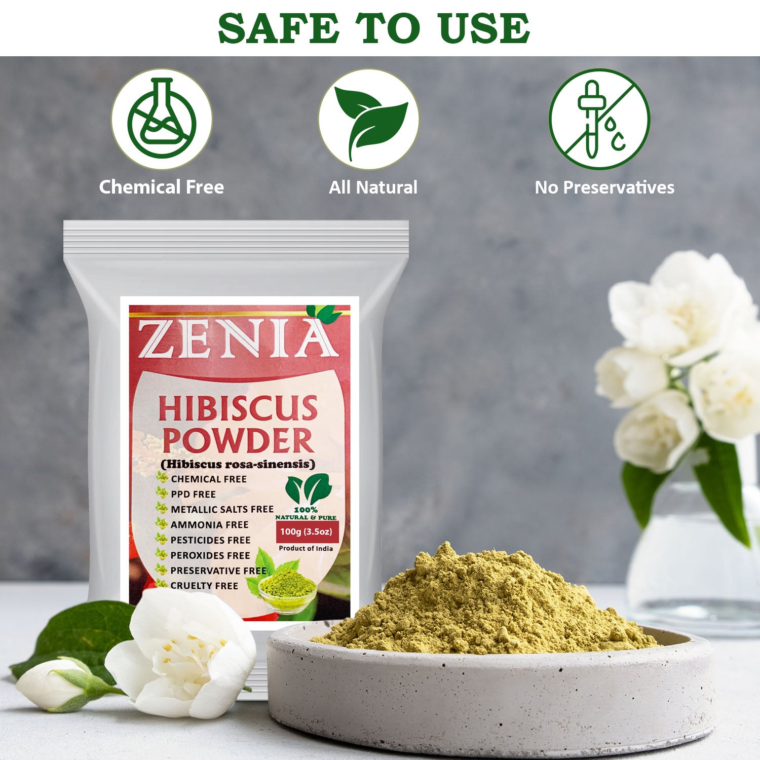 Zenia Pure Hibiscus Flower Powder 100% Raw from India