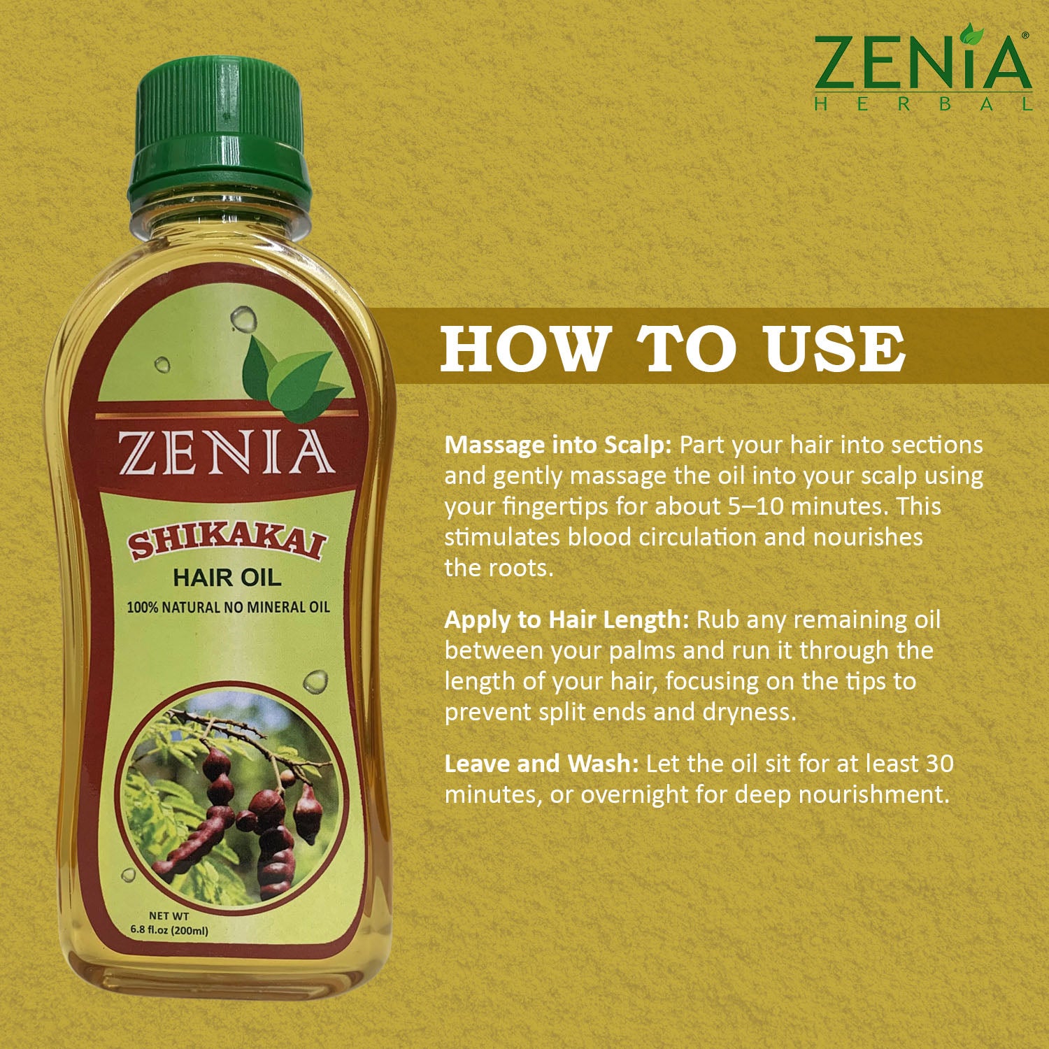 Zenia Shikakai Hair Oil 100% Natural No Mineral Oil 200ml