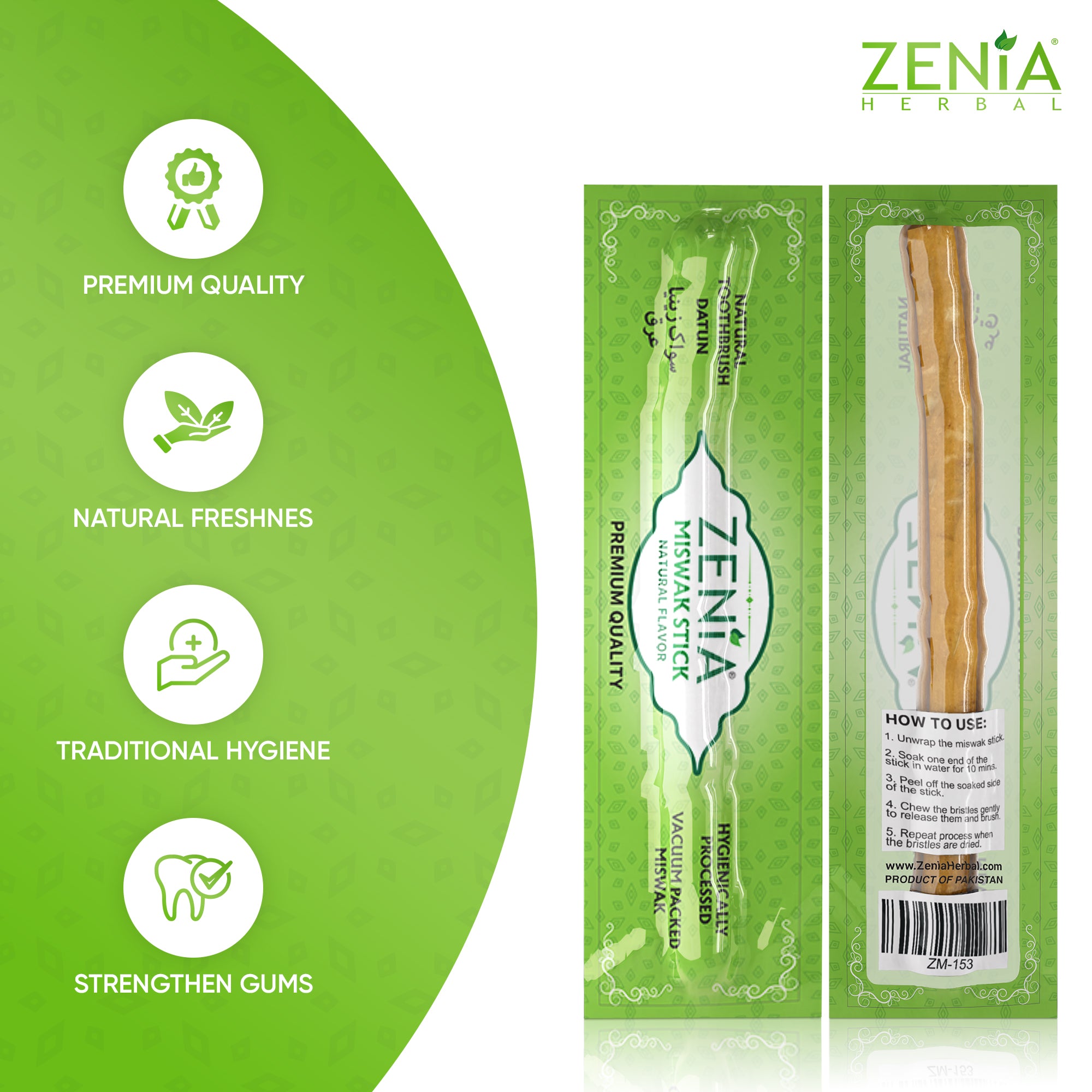 Zenia Sewak Natural Miswak Traditional Toothbrush Stick Vacuum Sealed Natural Flavor