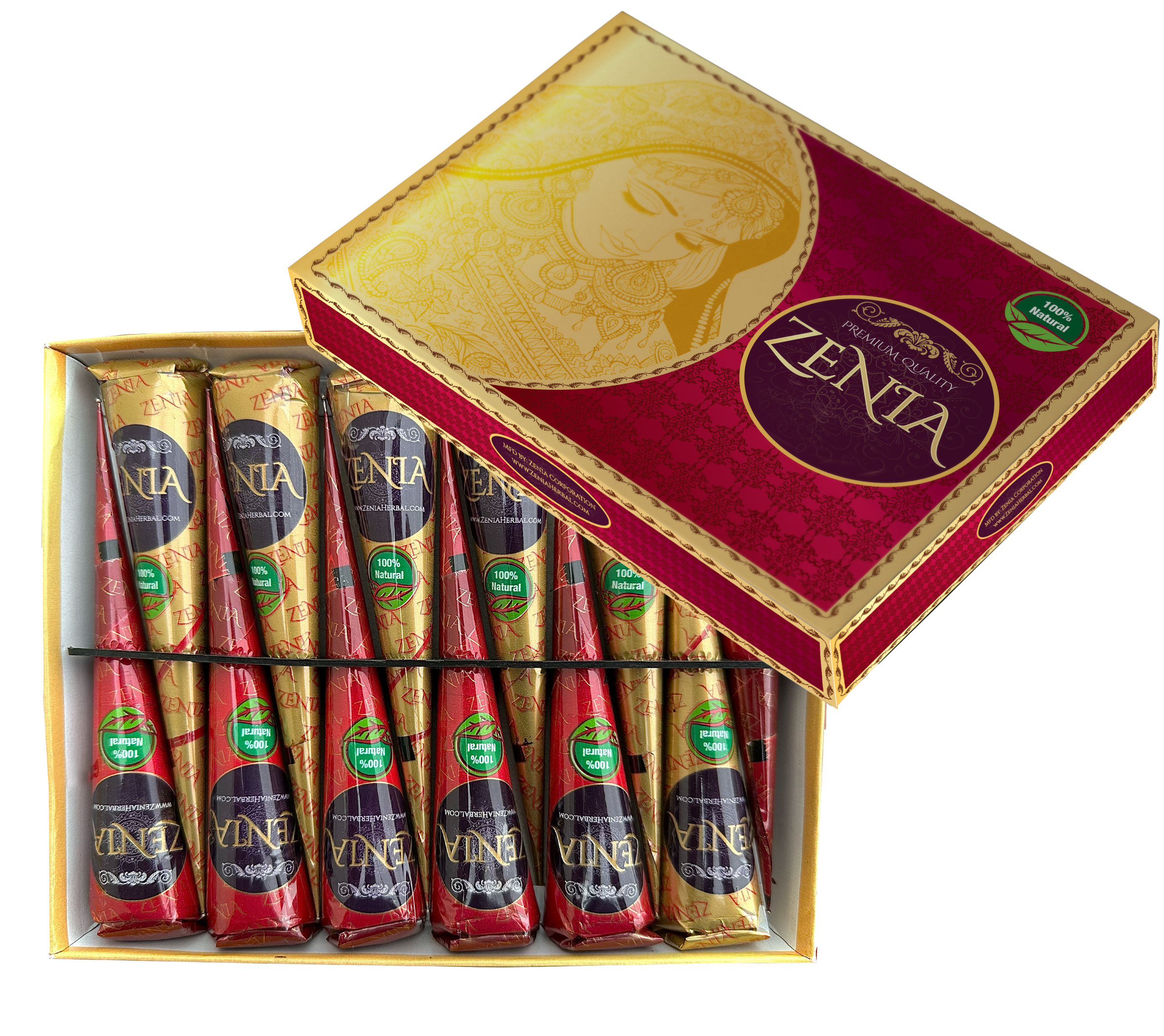 Pack of 24 Zenia 100% Natural Henna Cones