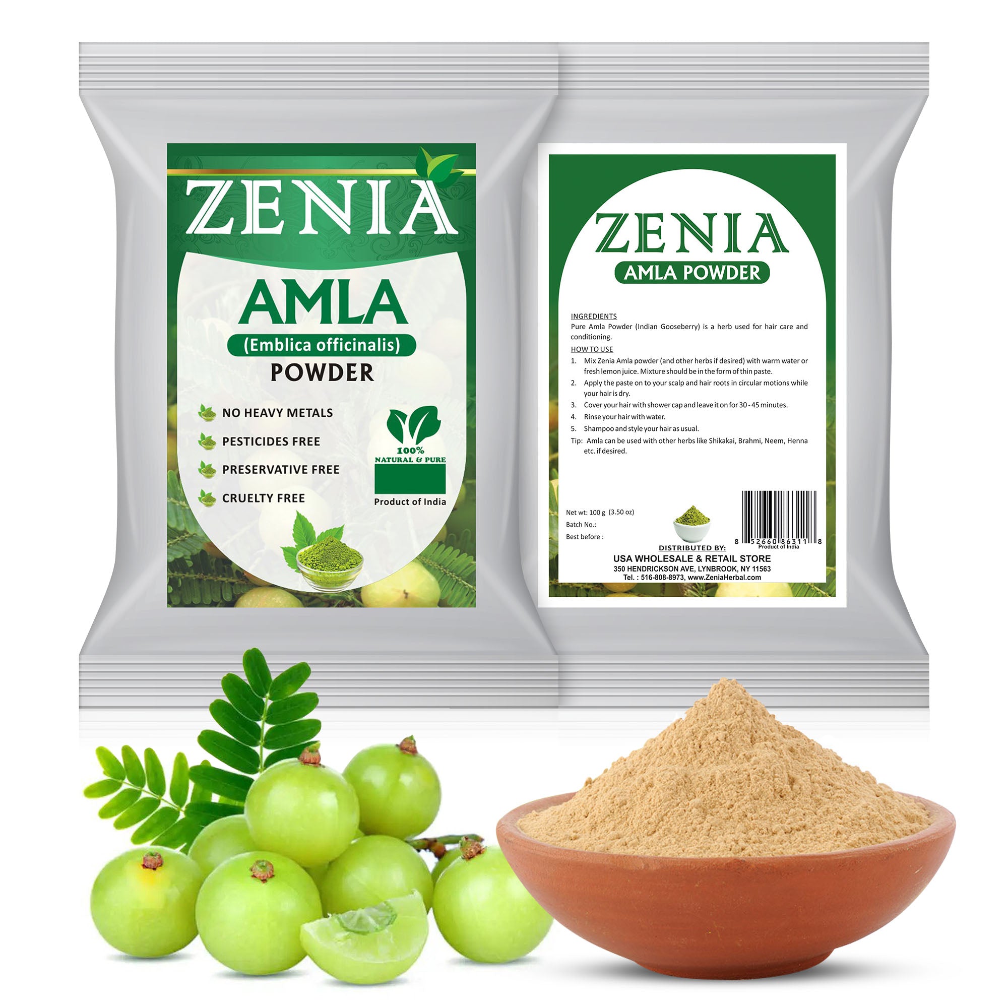 Zenia Herbal Hair Care Powders Combo Pack Amla Powder, Brahmi Powder, Shikakai Powder, Aritha Powder 100 Grams Each
