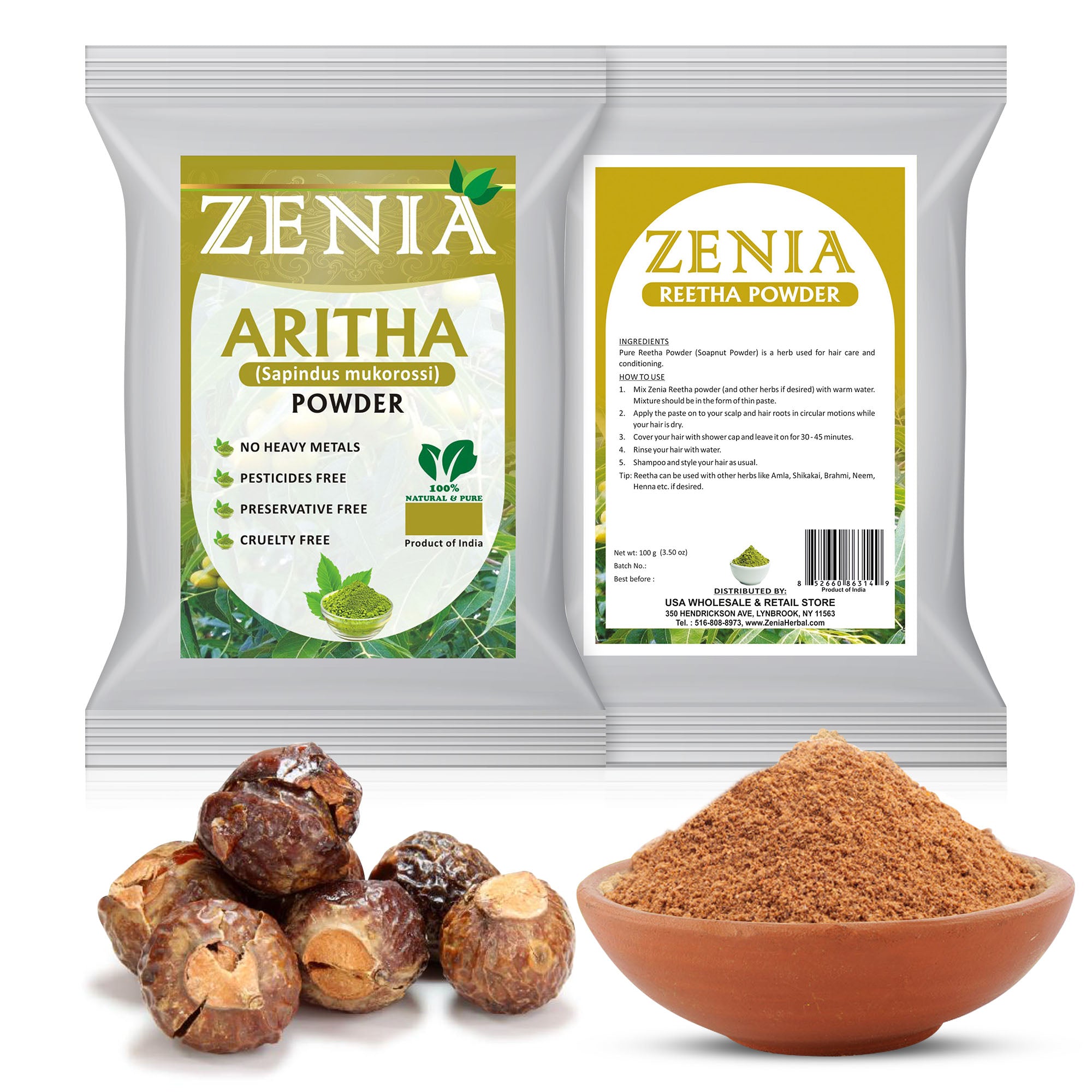 Zenia Herbal Hair Care Powders Combo Pack Amla Powder, Brahmi Powder, Shikakai Powder, Aritha Powder 100 Grams Each