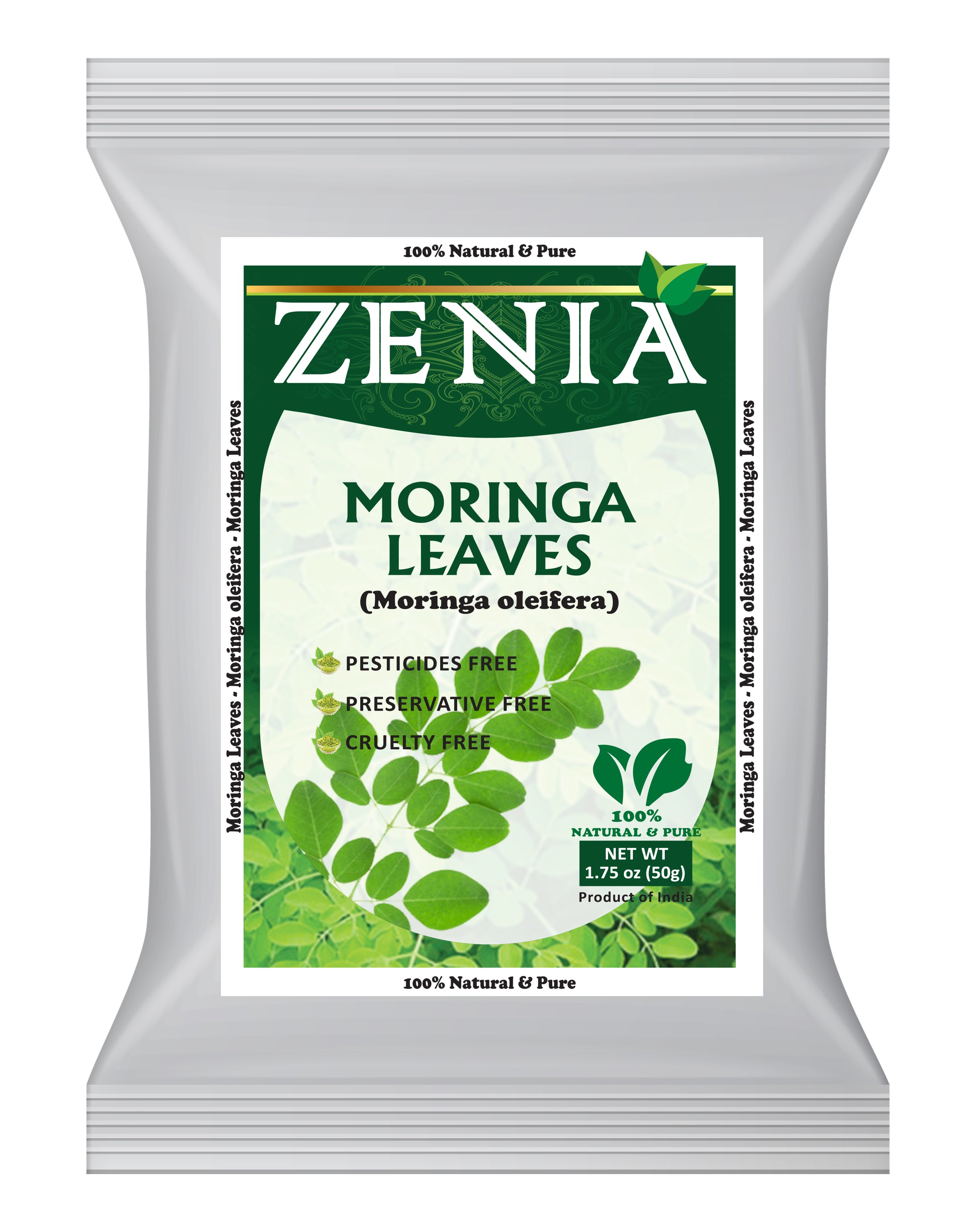 50 grams (1.75oz) Zenia Moringa Oleifera Dried Leaves 100% Pure