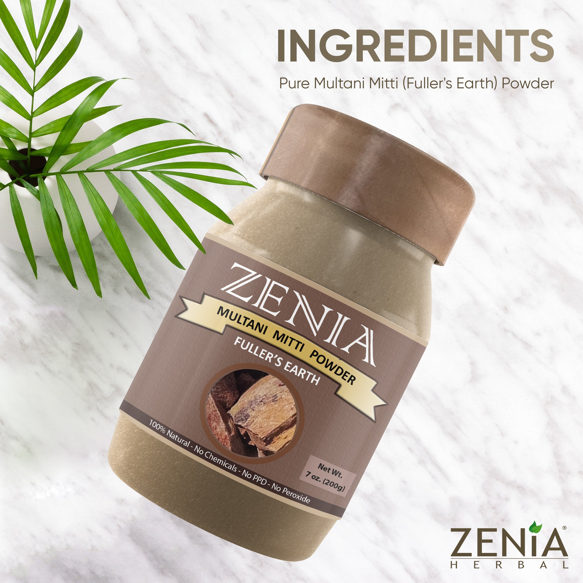 200 grams (7 ounce) Zenia Pure Fullers Earth Powder Jar Multani Mitti Mud Face Pack Powder