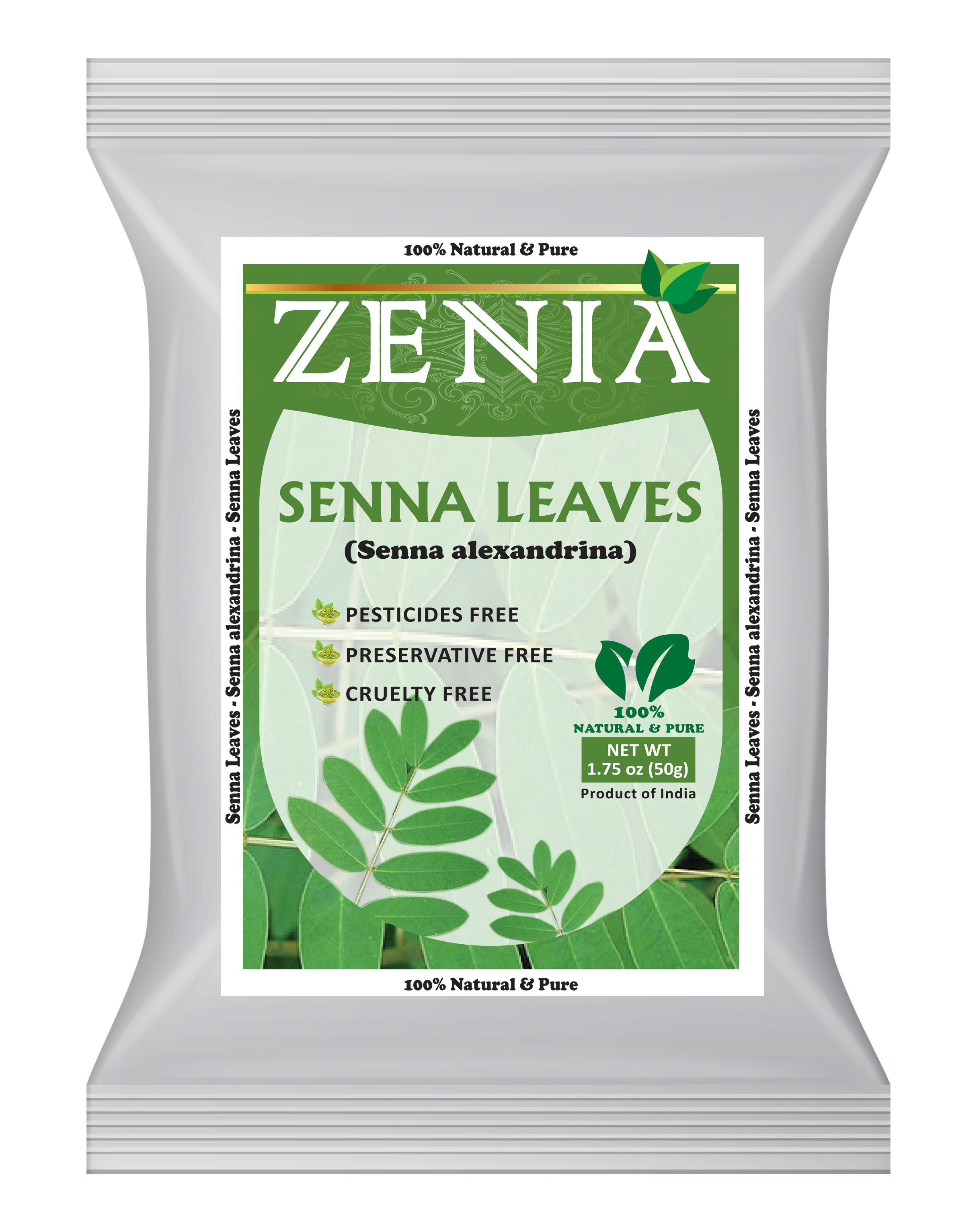 50 grams (1.75oz) Zenia Senna Leaves Cut & Sifted 100% Pure
