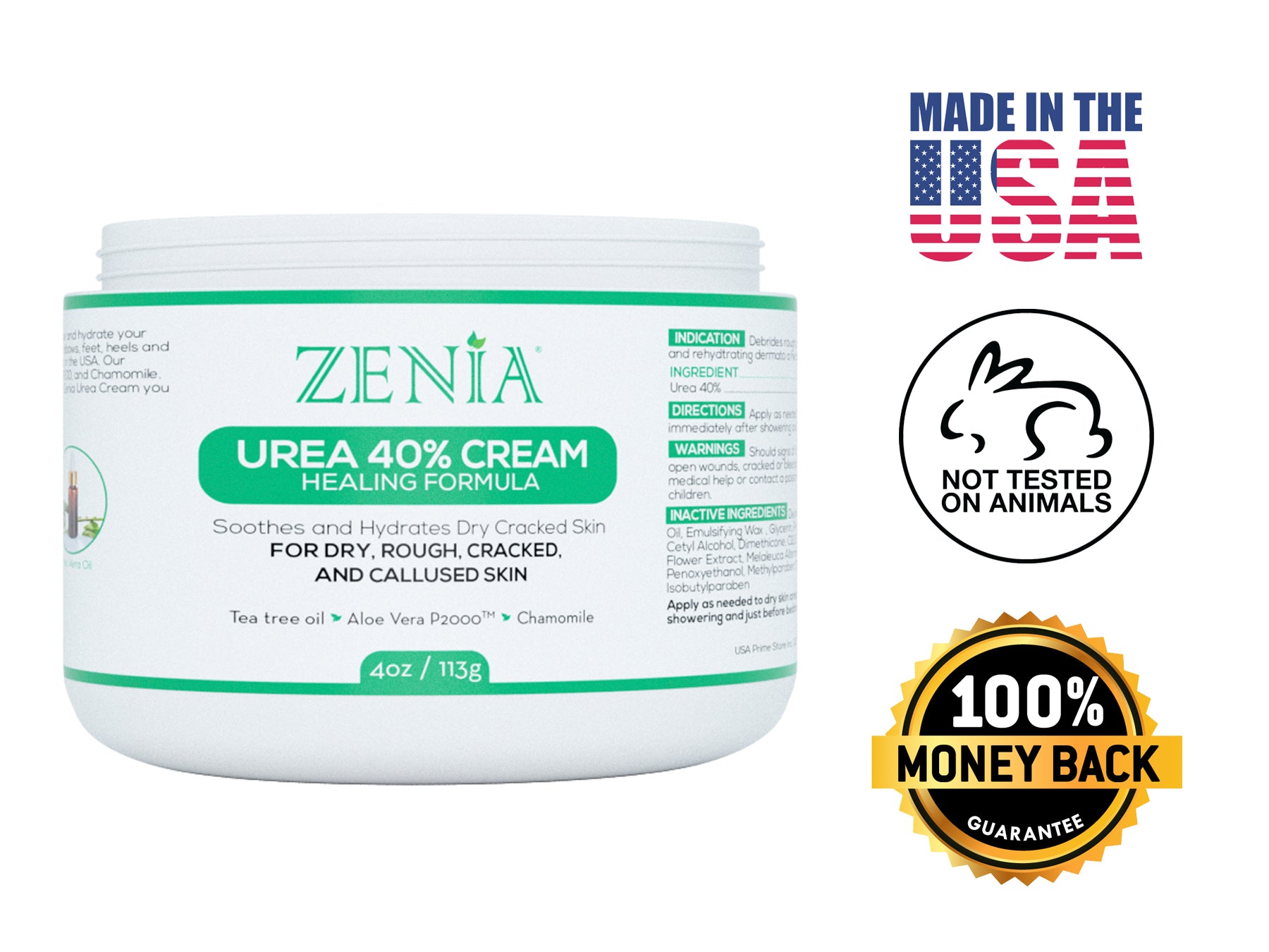Zenia Urea 40% Cream 4oz Callus Treatment Hydrate Dry, Rough, Cracked & Callused Skin - For Feet, Elbows, Hands, Knees
