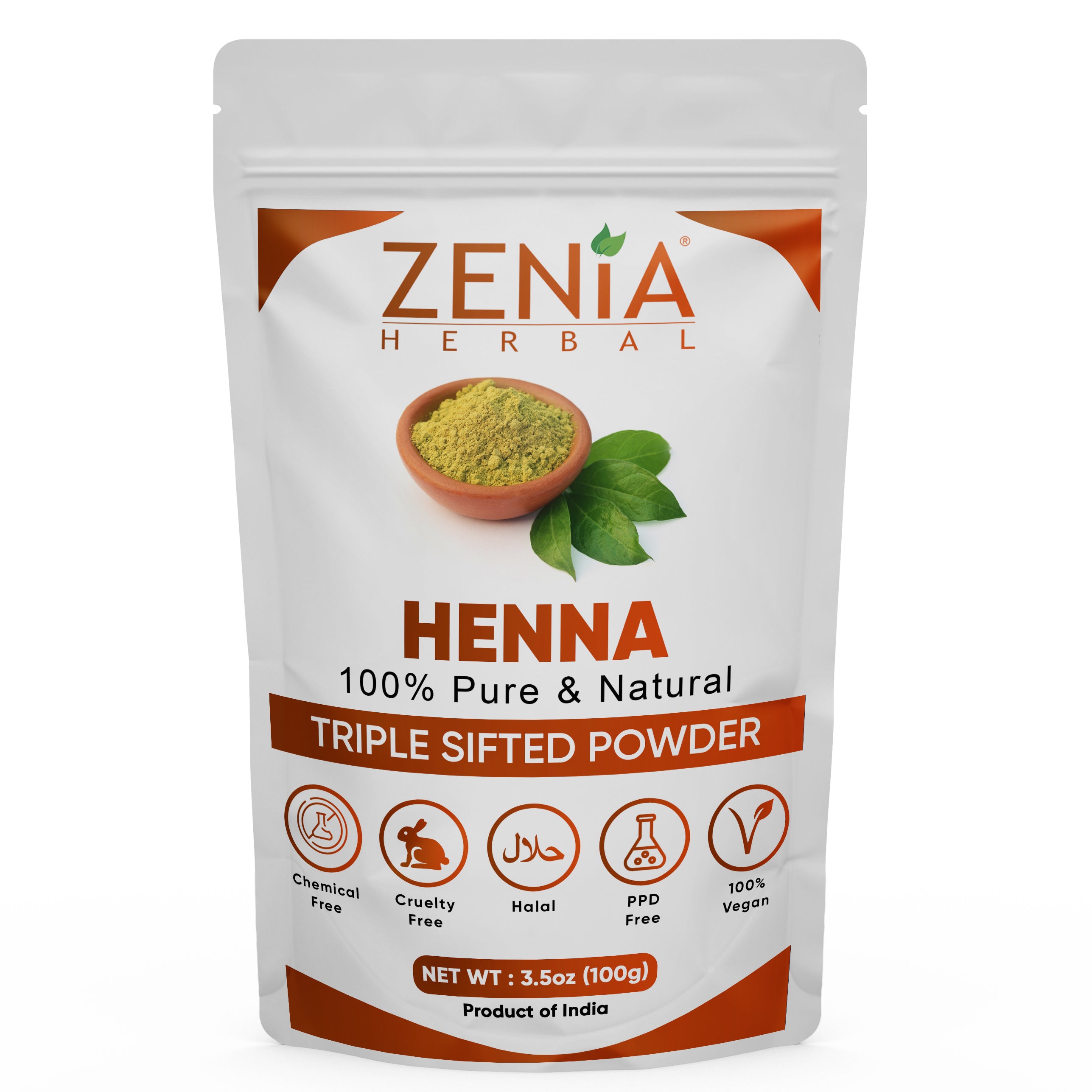 Zenia Pure Henna Powder For Body & Hair Color (Lawsonia inermis) Triple Sifted BAQ 2023 Crop