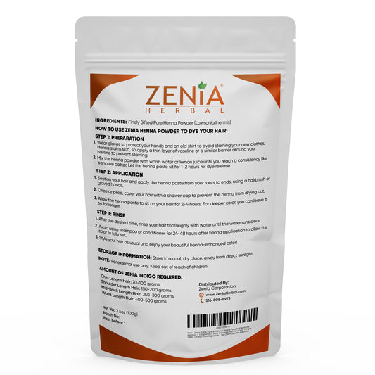 Zenia Pure Henna Powder For Body & Hair Color (2024 Crop) Triple Sifted