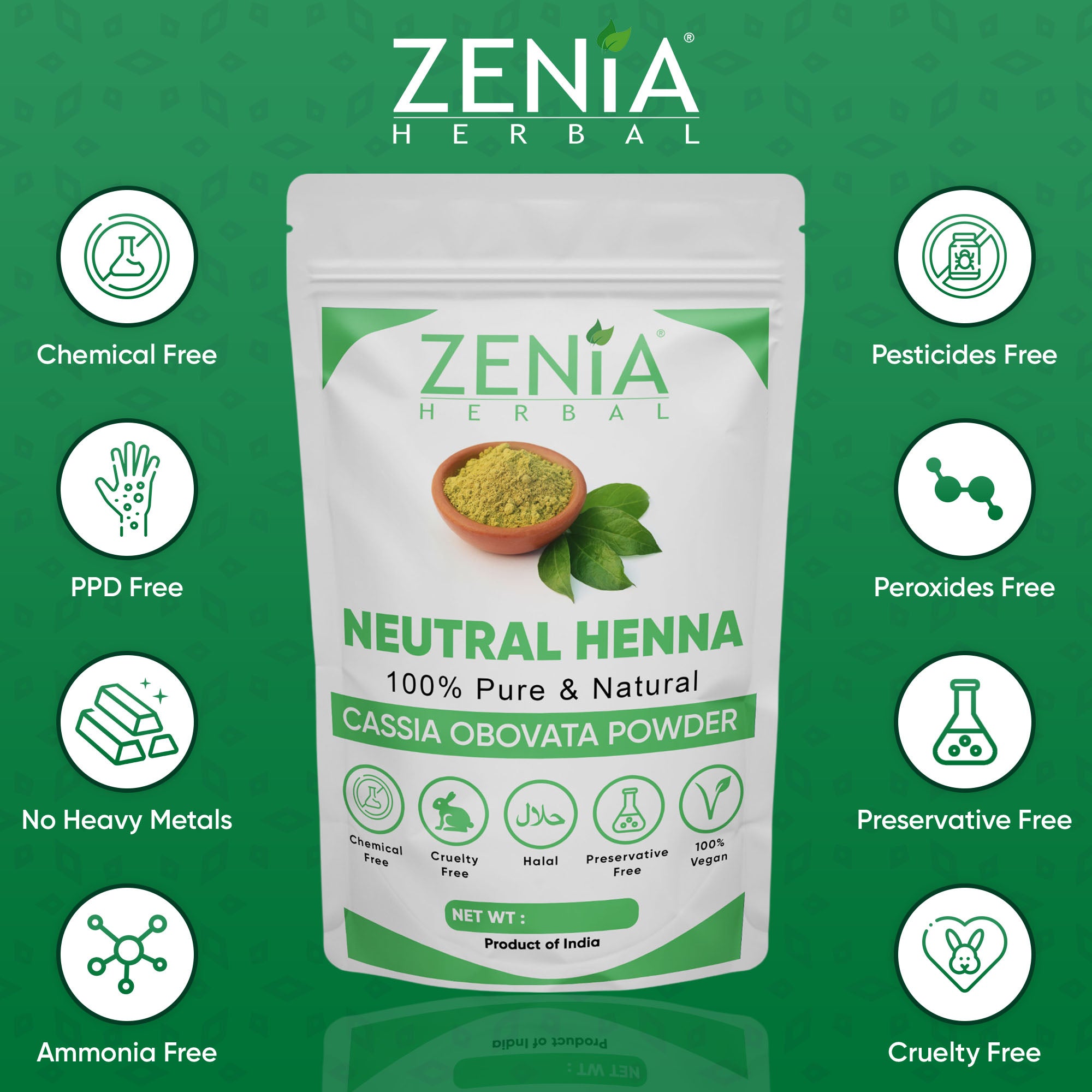 Zenia 100% Pure Neutral Henna Powder (Cassia Obovata) Colorless Henna