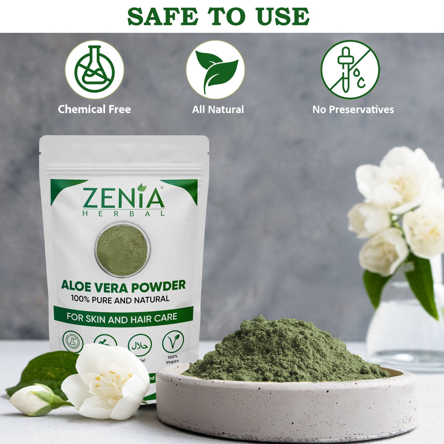 Zenia's Aloe Vera Powder for Hair and Skin