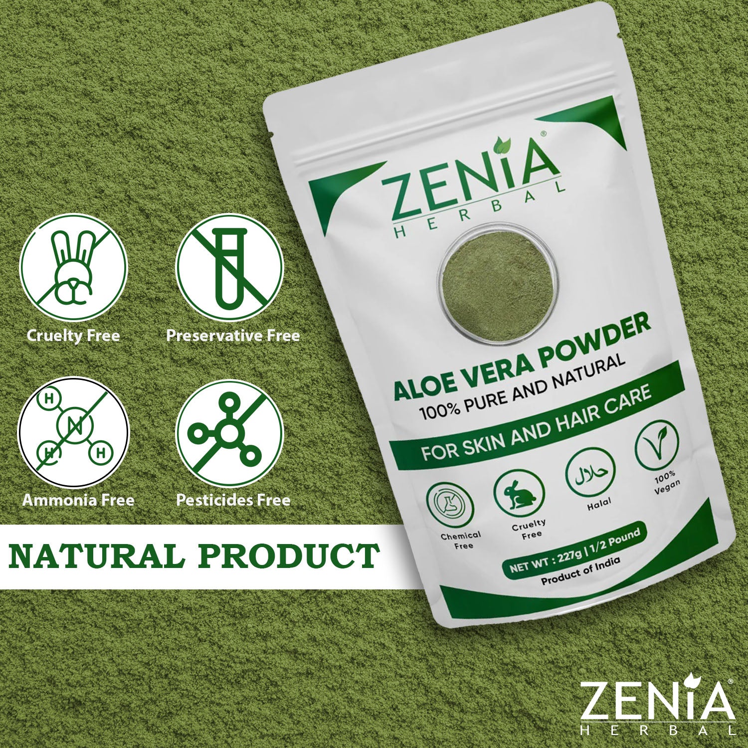 Zenia's Aloe Vera Powder for Hair and Skin