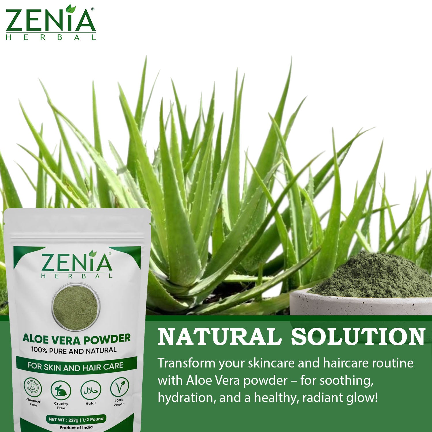 Zenia's Aloe Vera Powder for Hair and Skin