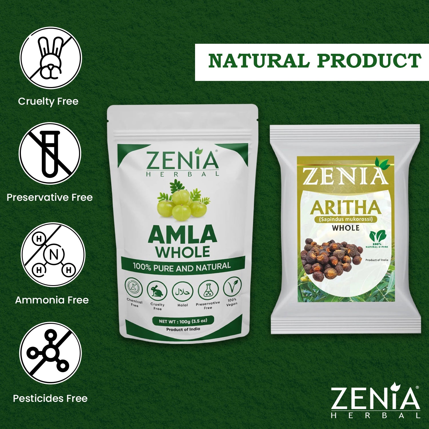 Zenia 100% Amla Whole and Aritha Whole Hair Kit 100 Grams Each