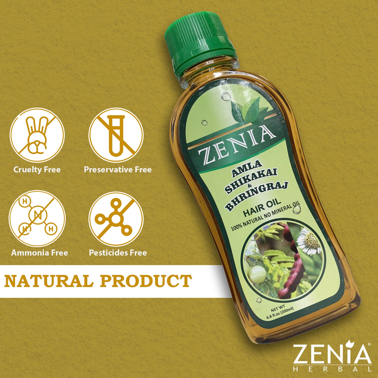 Zenia Amla Shikakai Bhringraj Hair Oil 100% Natural No Mineral Oil 200ml