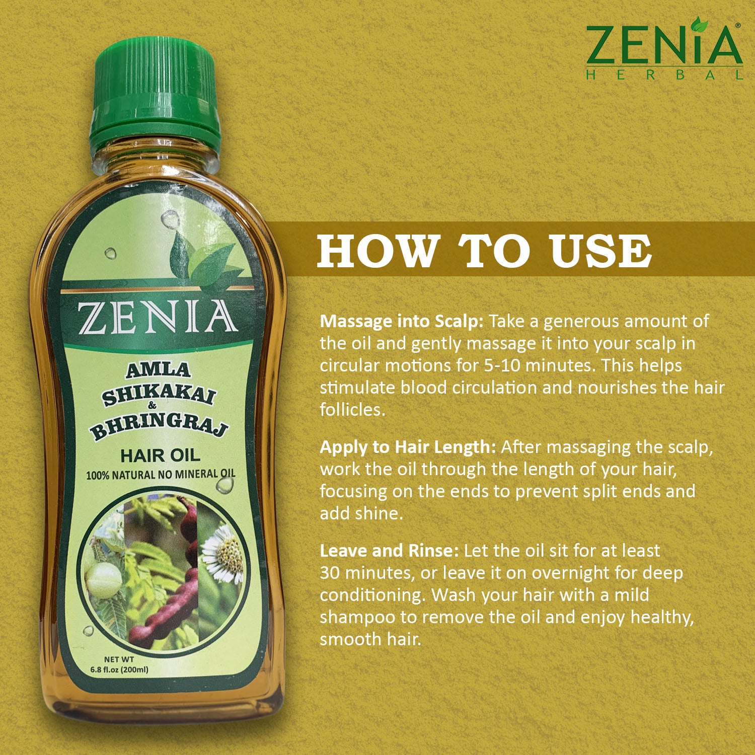 Zenia Amla Shikakai Bhringraj Hair Oil 100% Natural No Mineral Oil 200ml