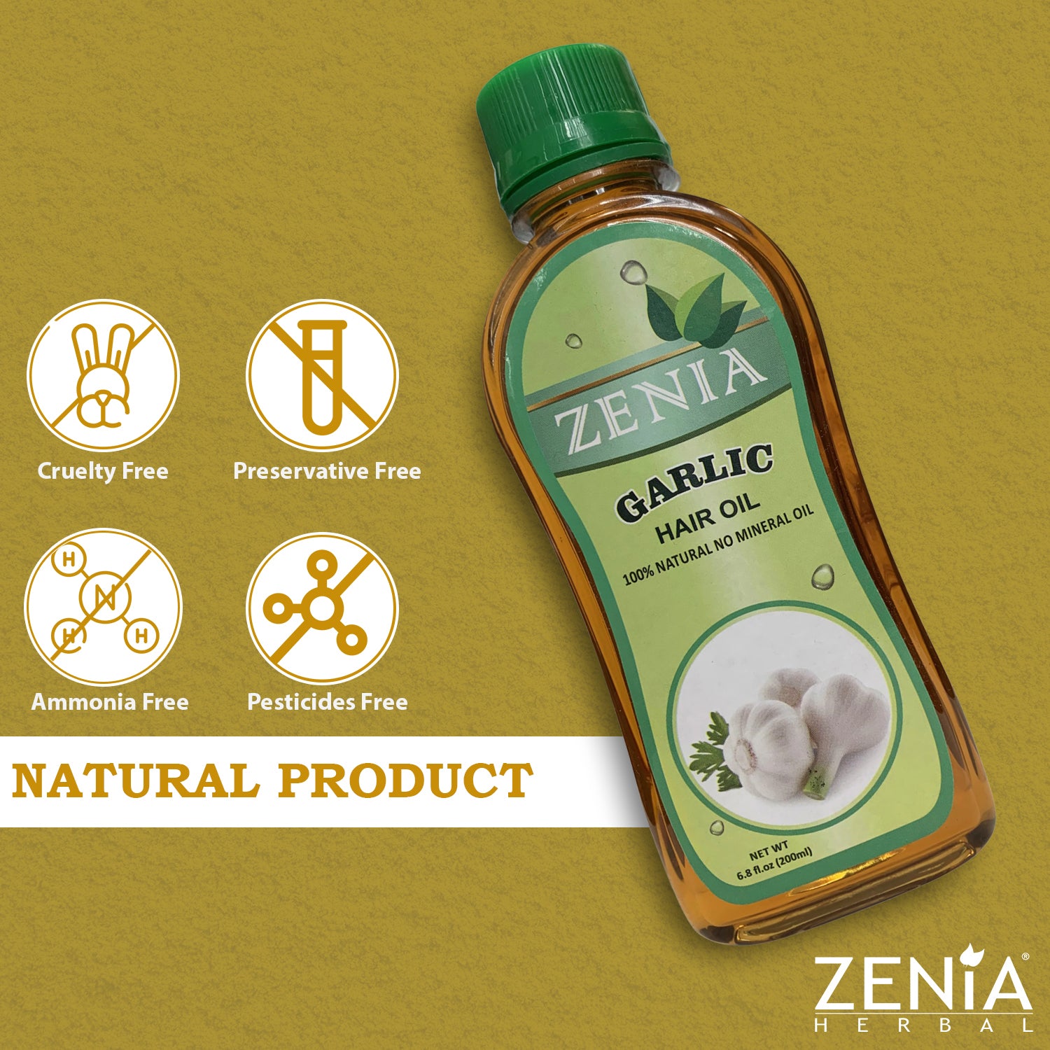 Zenia Garlic Hair Oil 100% Natural No Mineral Oil 200ml