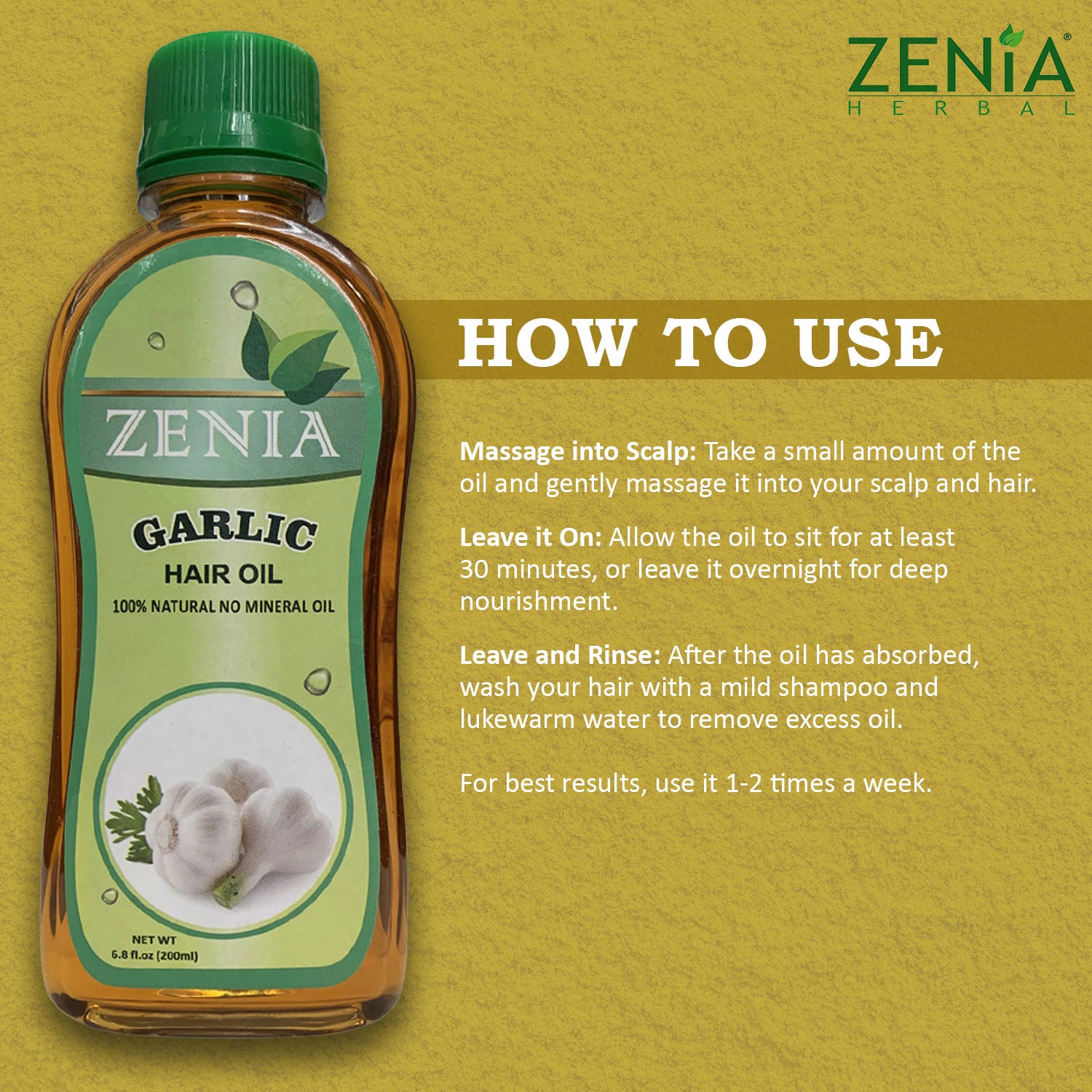 Zenia Garlic Hair Oil 100% Natural No Mineral Oil 200ml