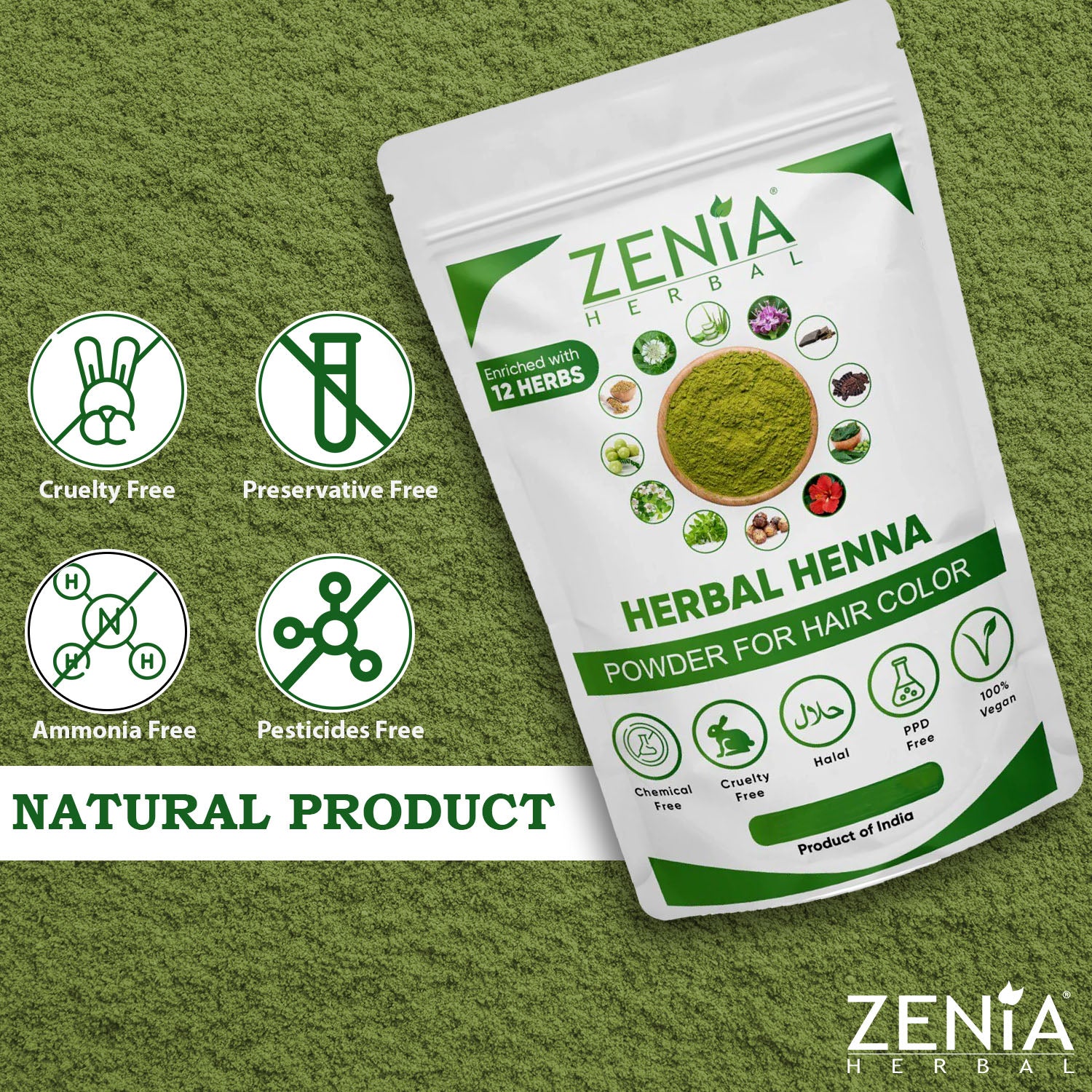 Zenia Herbal Henna Powder Natural Mehndi for Hair Color/Dye | With Goodness of 10+ Herbs