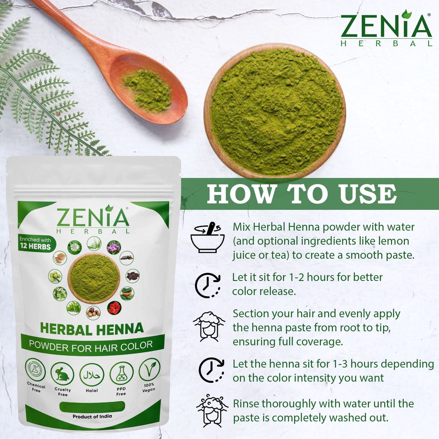 Zenia Herbal Henna Powder Natural Mehndi for Hair Color/Dye | With Goodness of 10+ Herbs