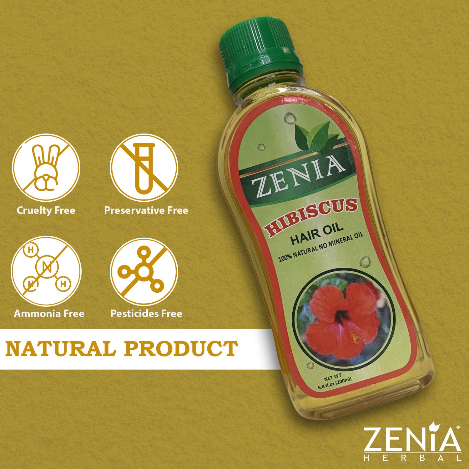 Zenia Hibiscus Hair Oil 100% Natural No Mineral Oil 200ml