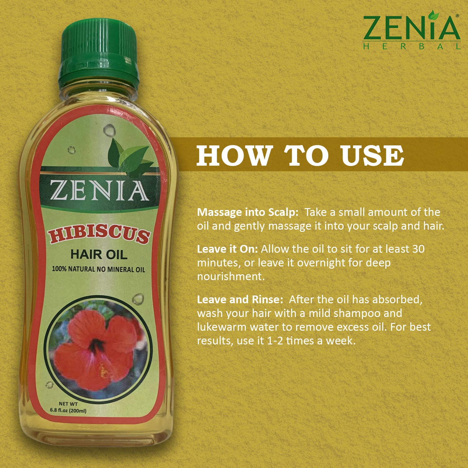 Zenia Hibiscus Hair Oil 100% Natural No Mineral Oil 200ml