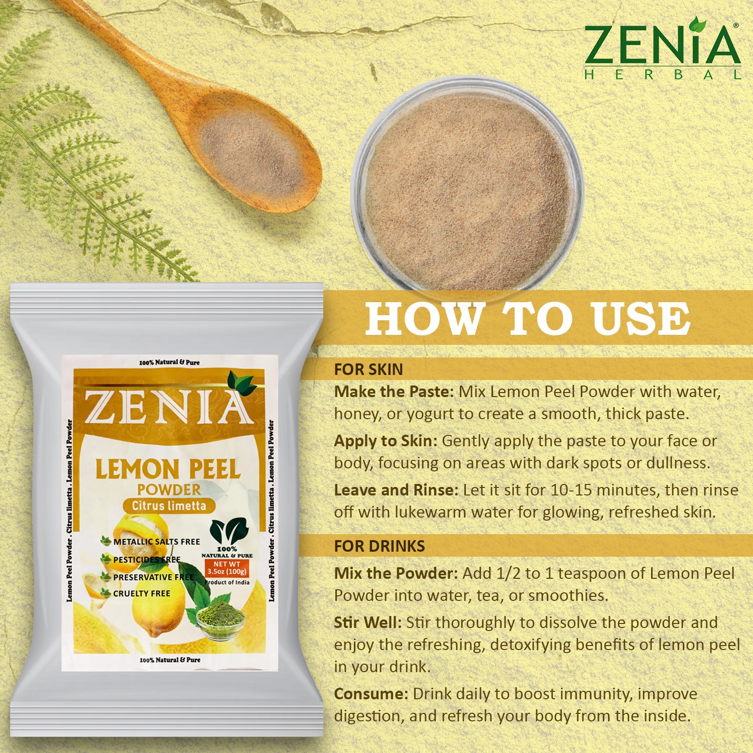 100g Zenia Citrus Lemon Peel Powder