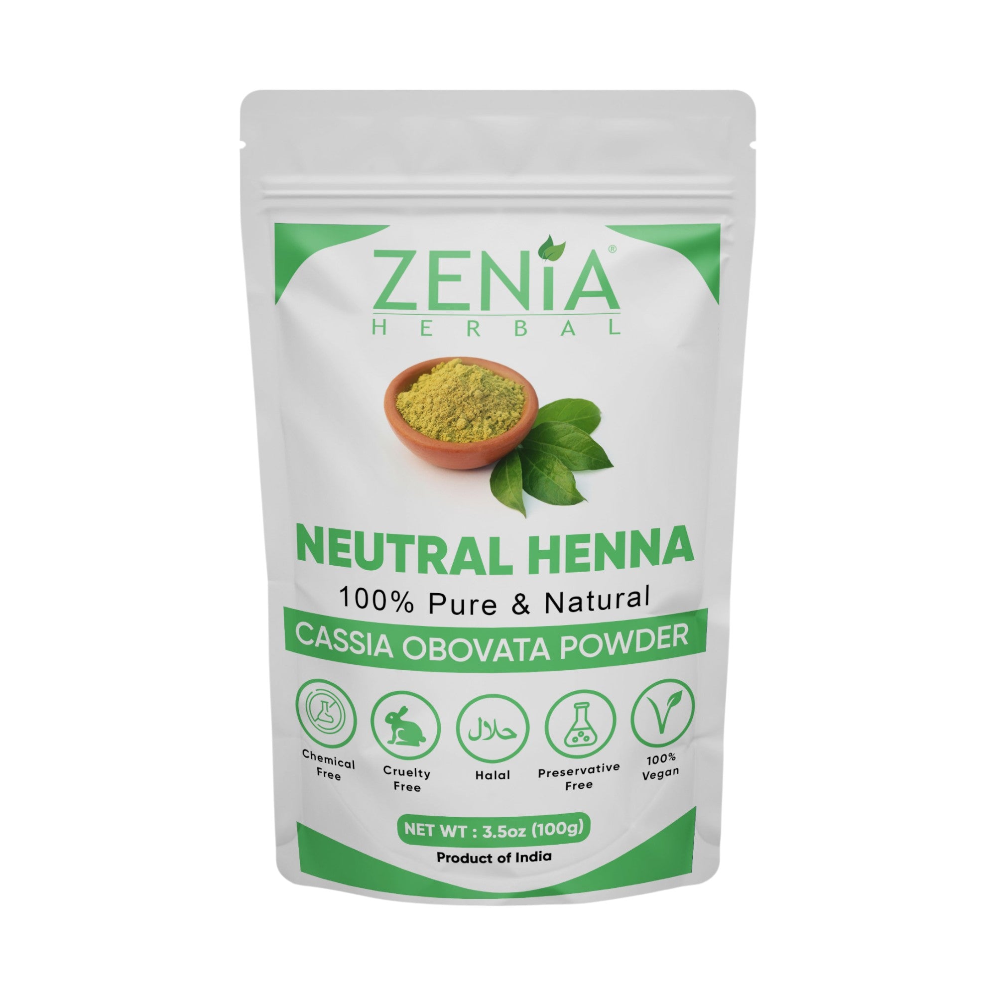 Zenia 100% Pure Neutral Henna Powder (Cassia Obovata) Colorless Henna