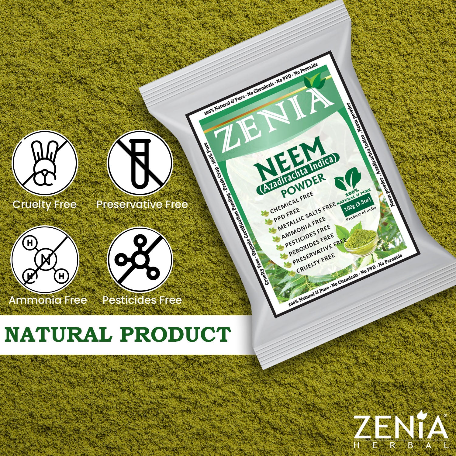 Zenia Pure Neem Powder Edible Grade For Hair, Skin, Health Care