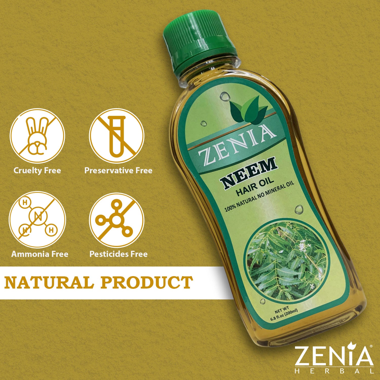 Zenia Neem Hair Oil 100% Natural No Mineral Oil 200ml