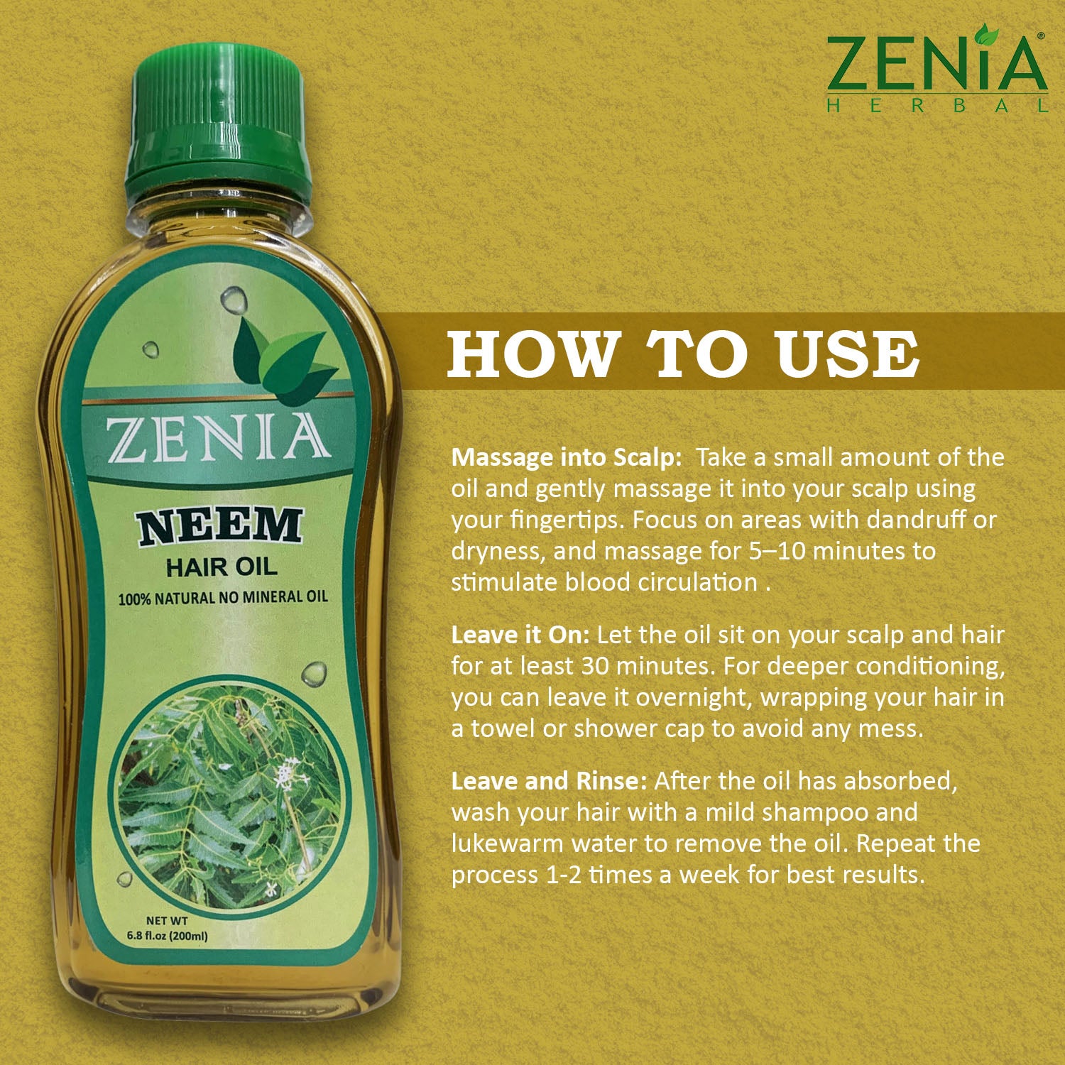 Zenia Neem Hair Oil 100% Natural No Mineral Oil 200ml