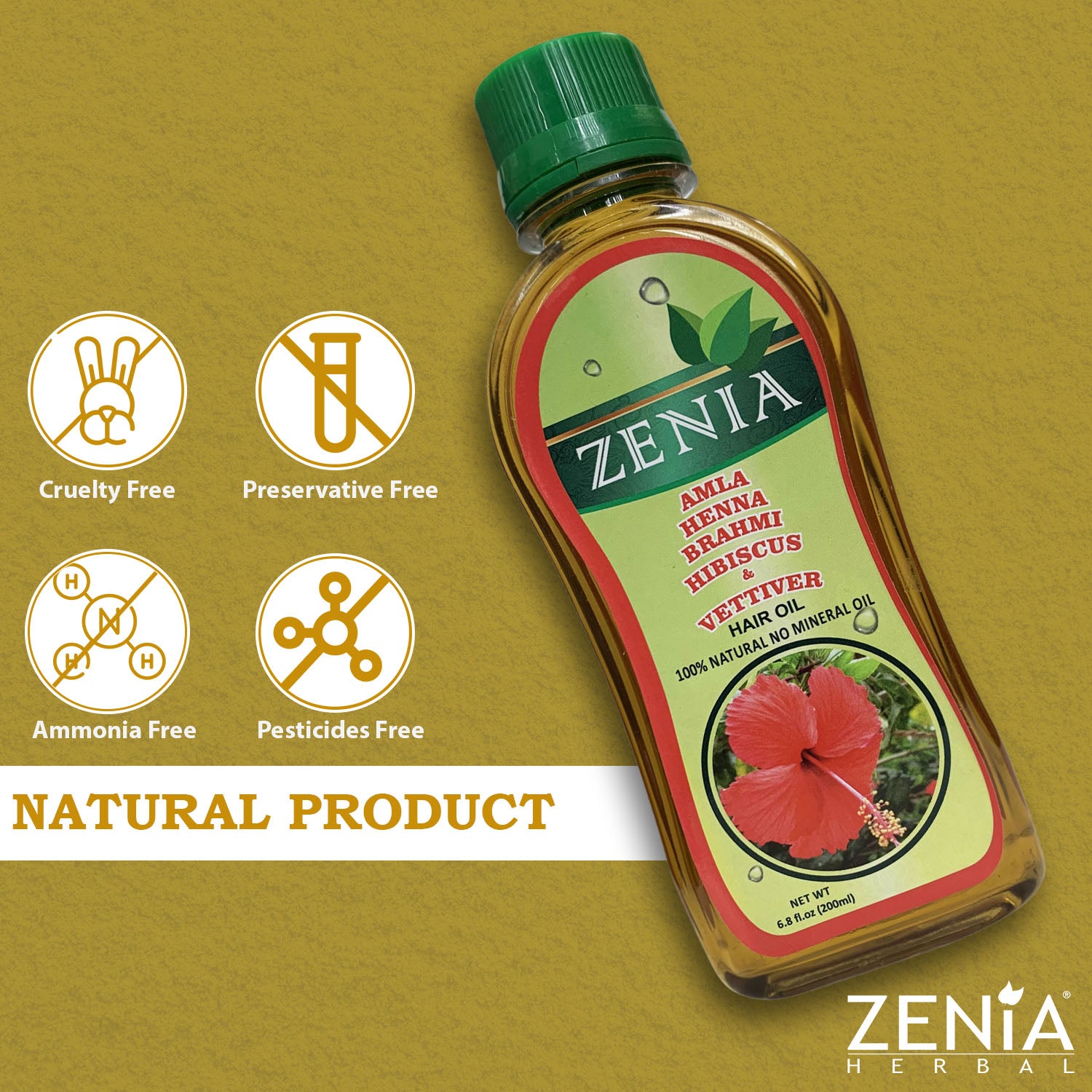 Zenia Amla Henna Brahmi Hibsicus & Vettiver Hair Oil 200ml