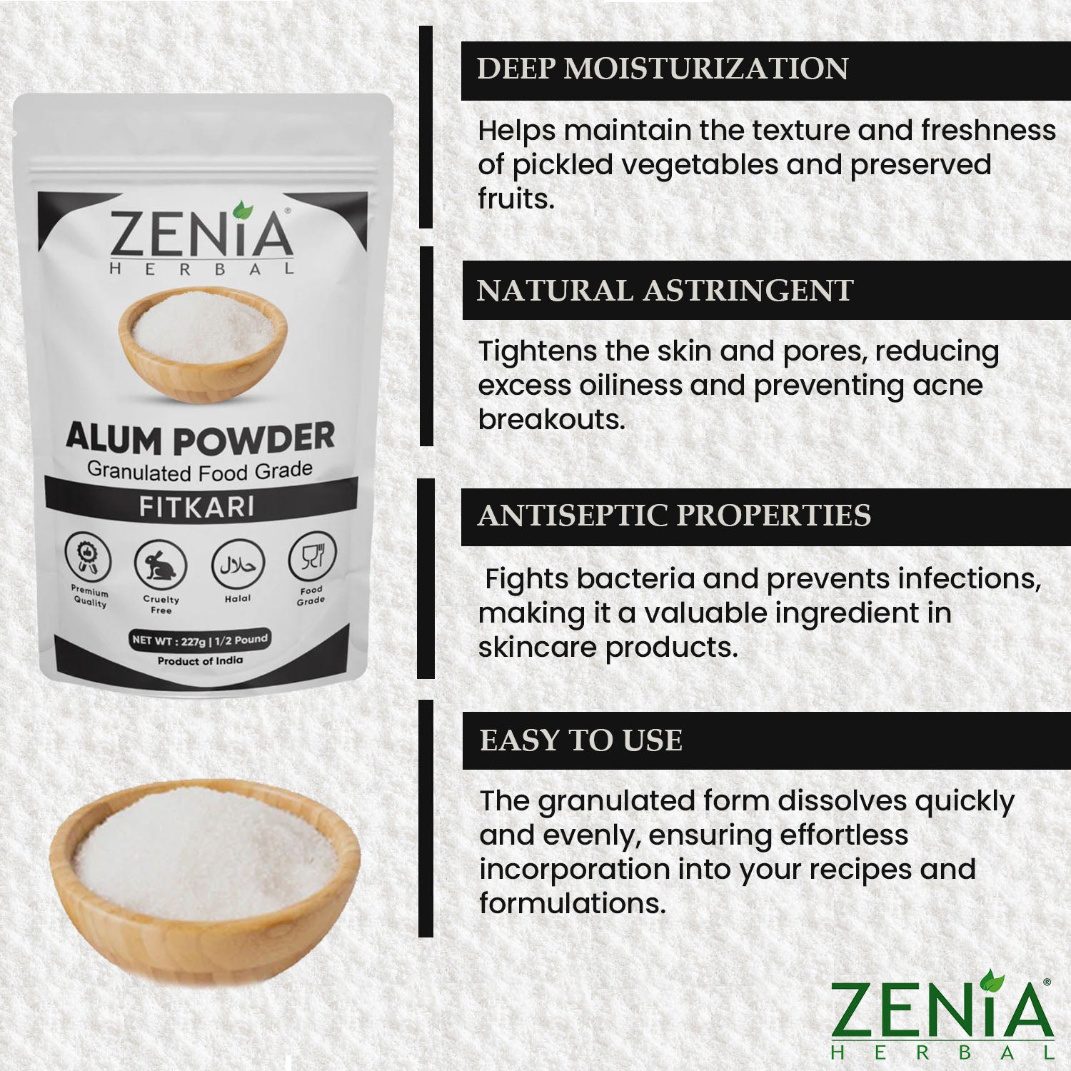 Zenia Alum - Fitakri Powder (Granulated Food Grade)