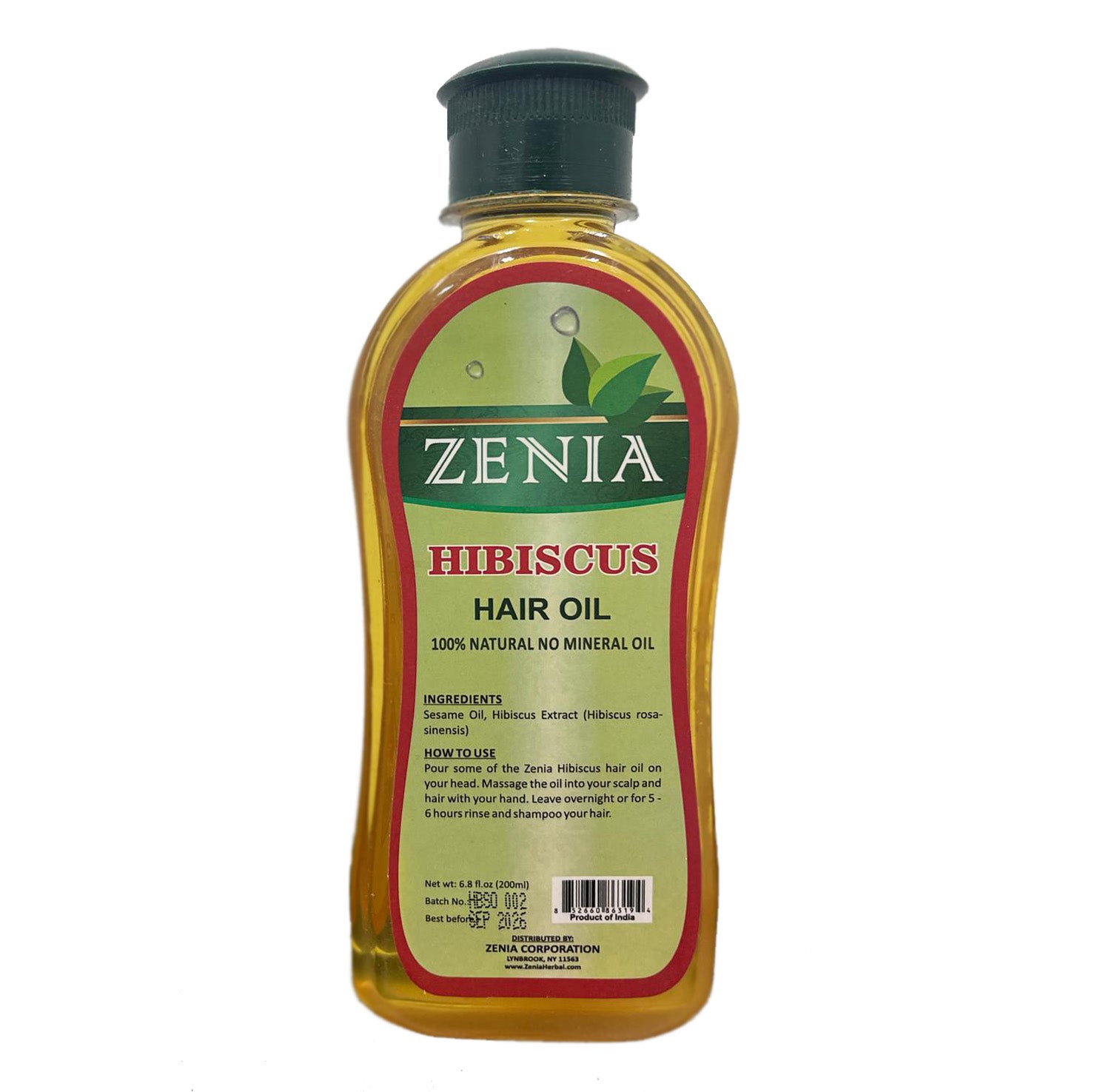 Zenia Hibiscus Hair Oil 100% Natural No Mineral Oil 200ml