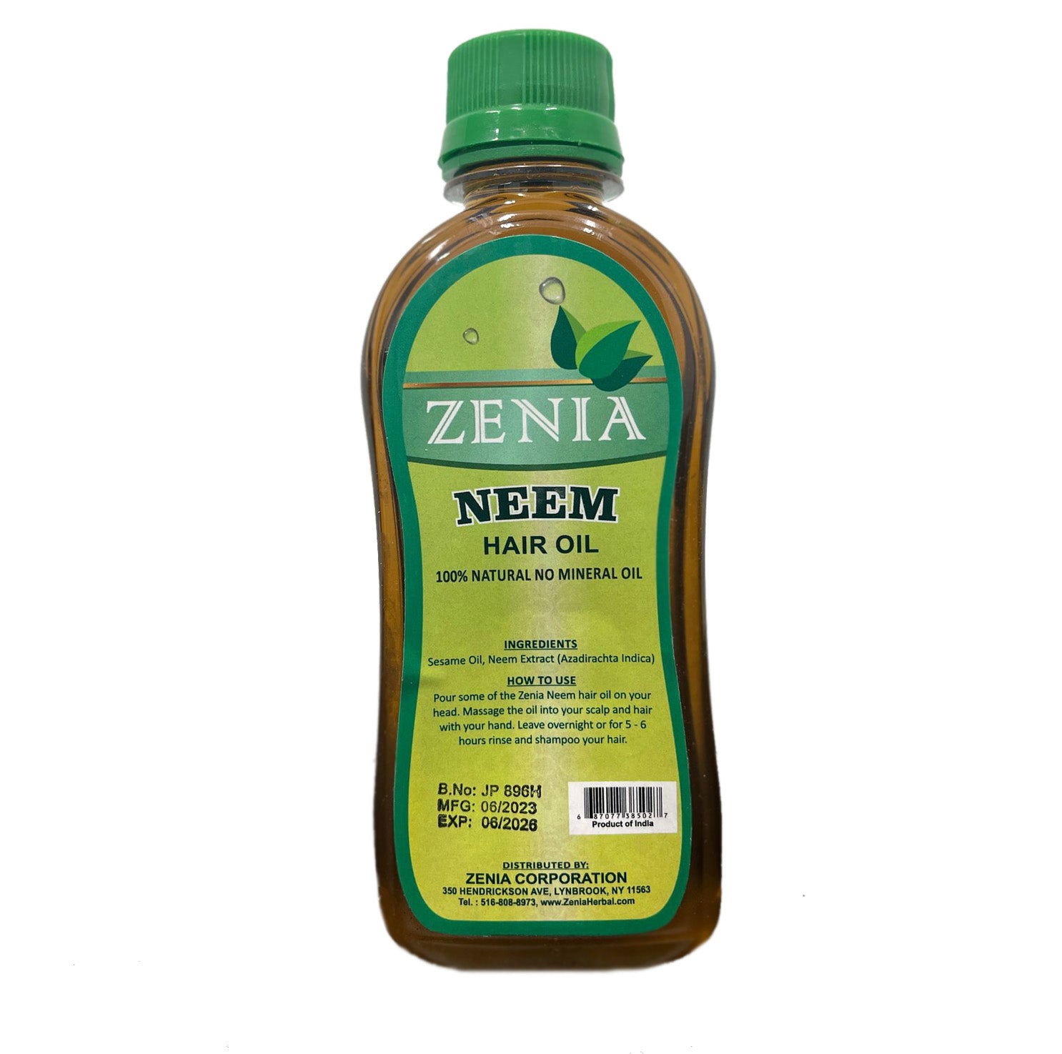 Zenia Neem Hair Oil 100% Natural No Mineral Oil 200ml