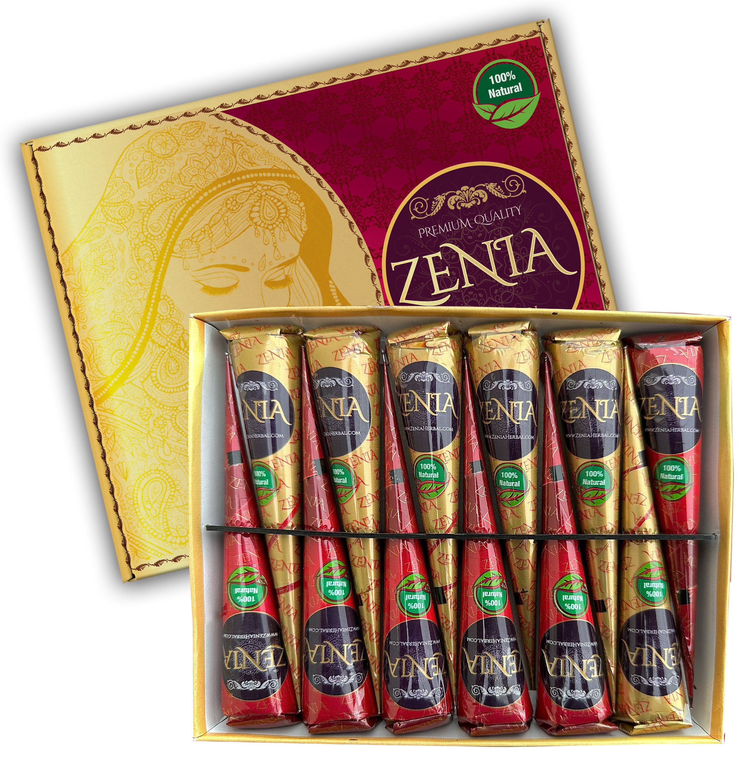 Pack of 12 Zenia 100% Natural Henna Cones