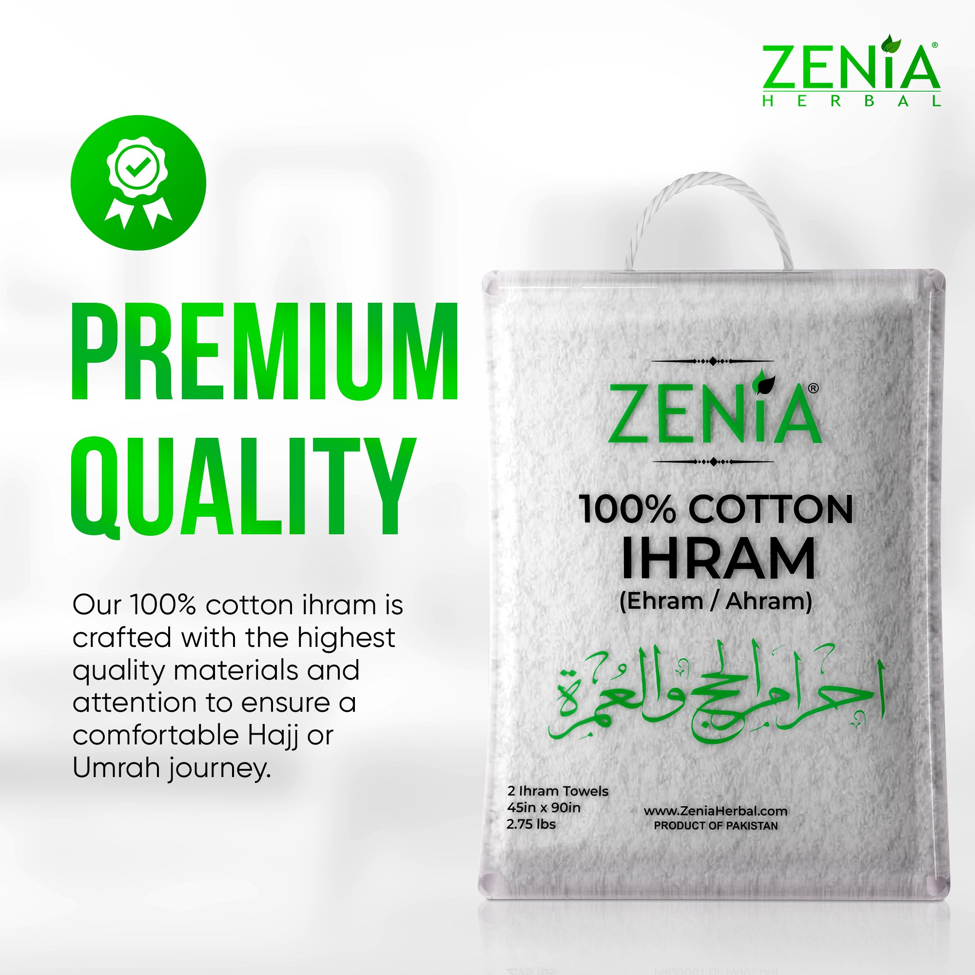 Zenia 100% Cotton Ihram (Ahram/Ehram) Towel for Hajj and Umrah