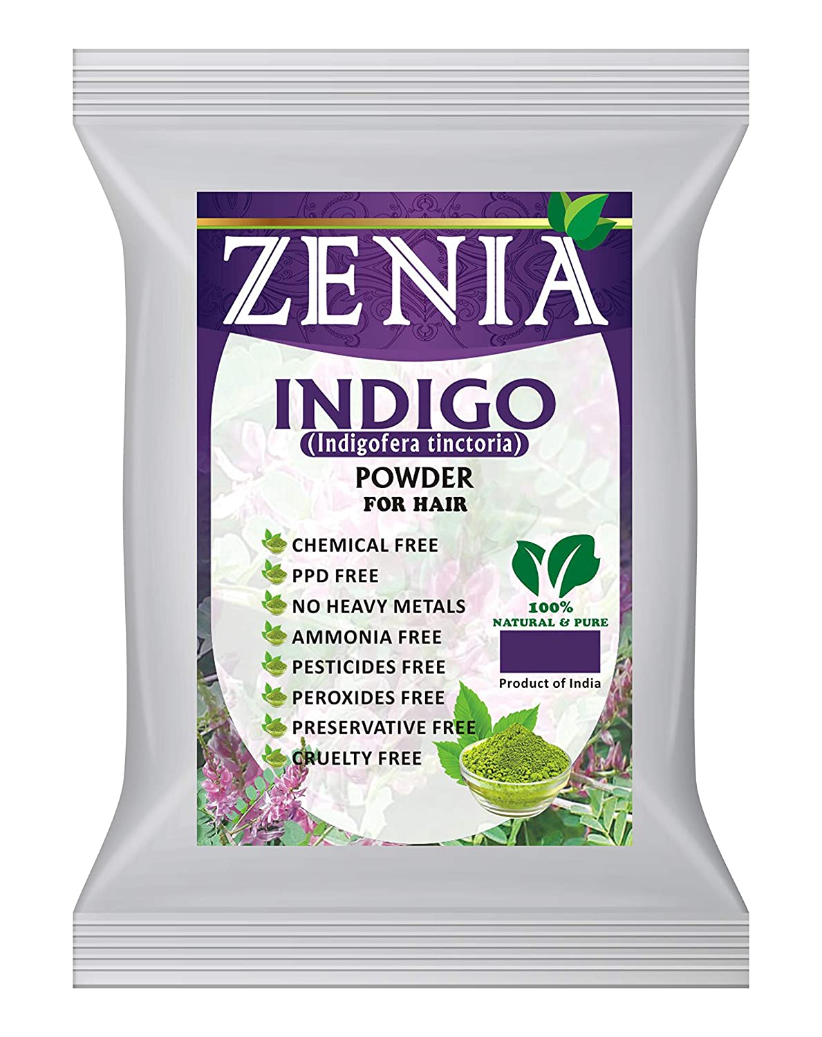 Zenia Indigo Powder Hair & Beard Dye Color 100% Natural Hair Dye 2023 Crop