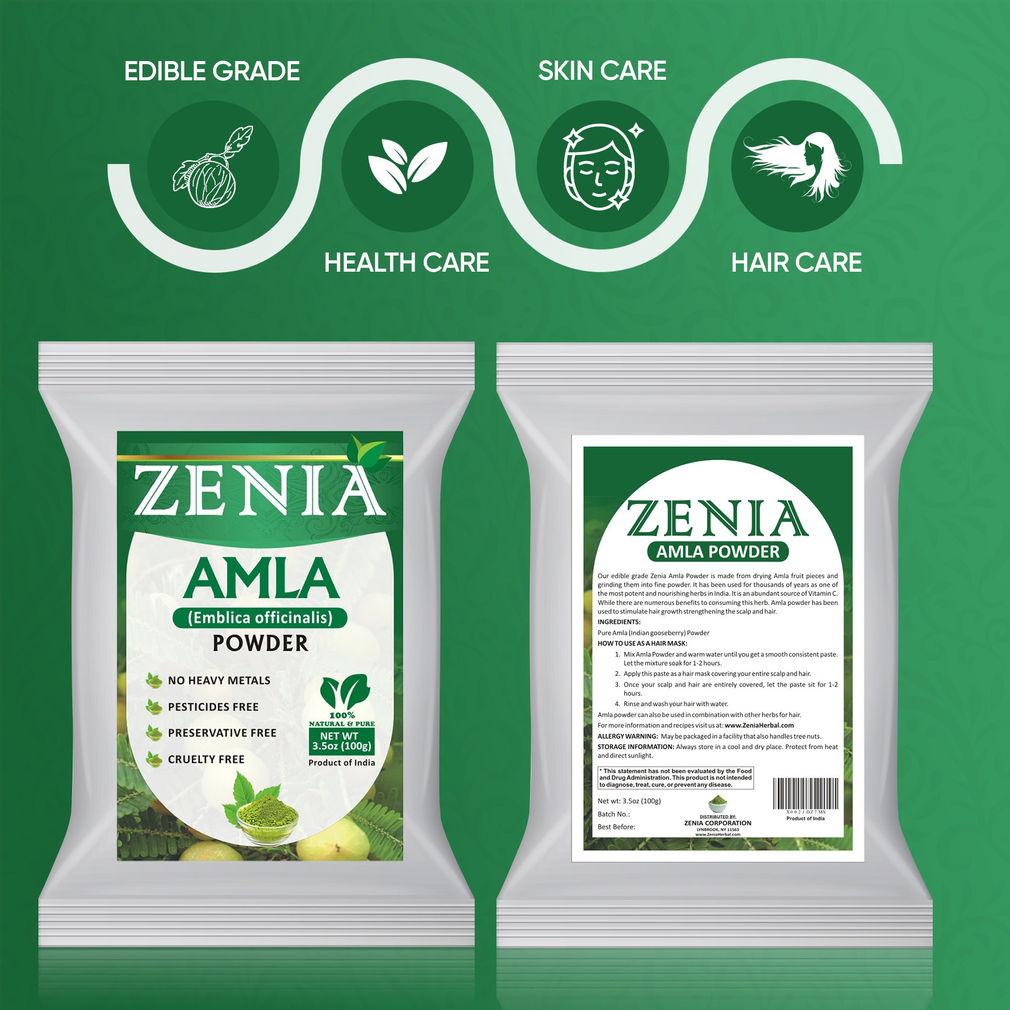 Zenia 100% Pure Amla Powder (Amalaki Indian Gooseberry) Powder