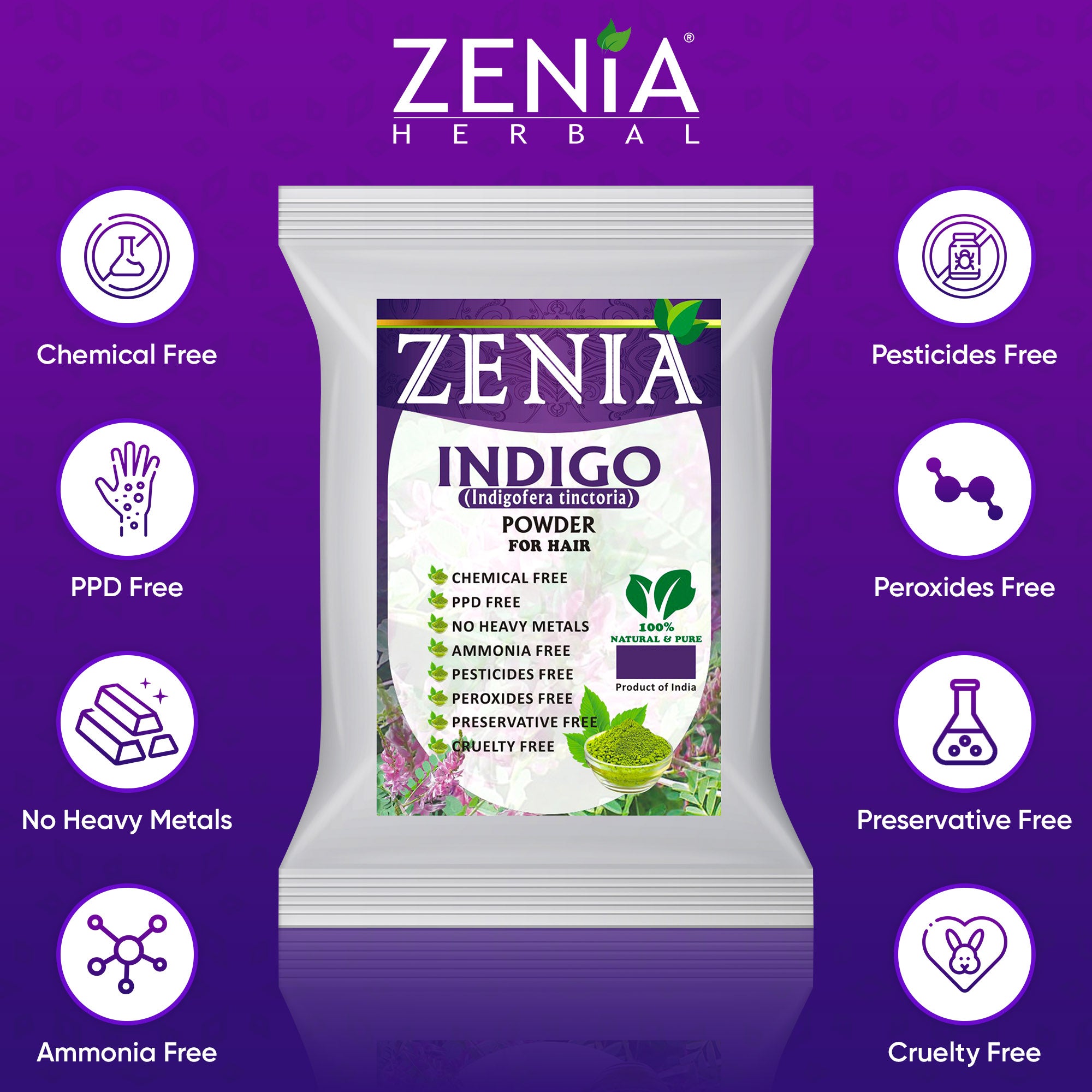 Zenia Indigo Powder Hair & Beard Dye Color 100% Natural Hair Dye 2023 Crop