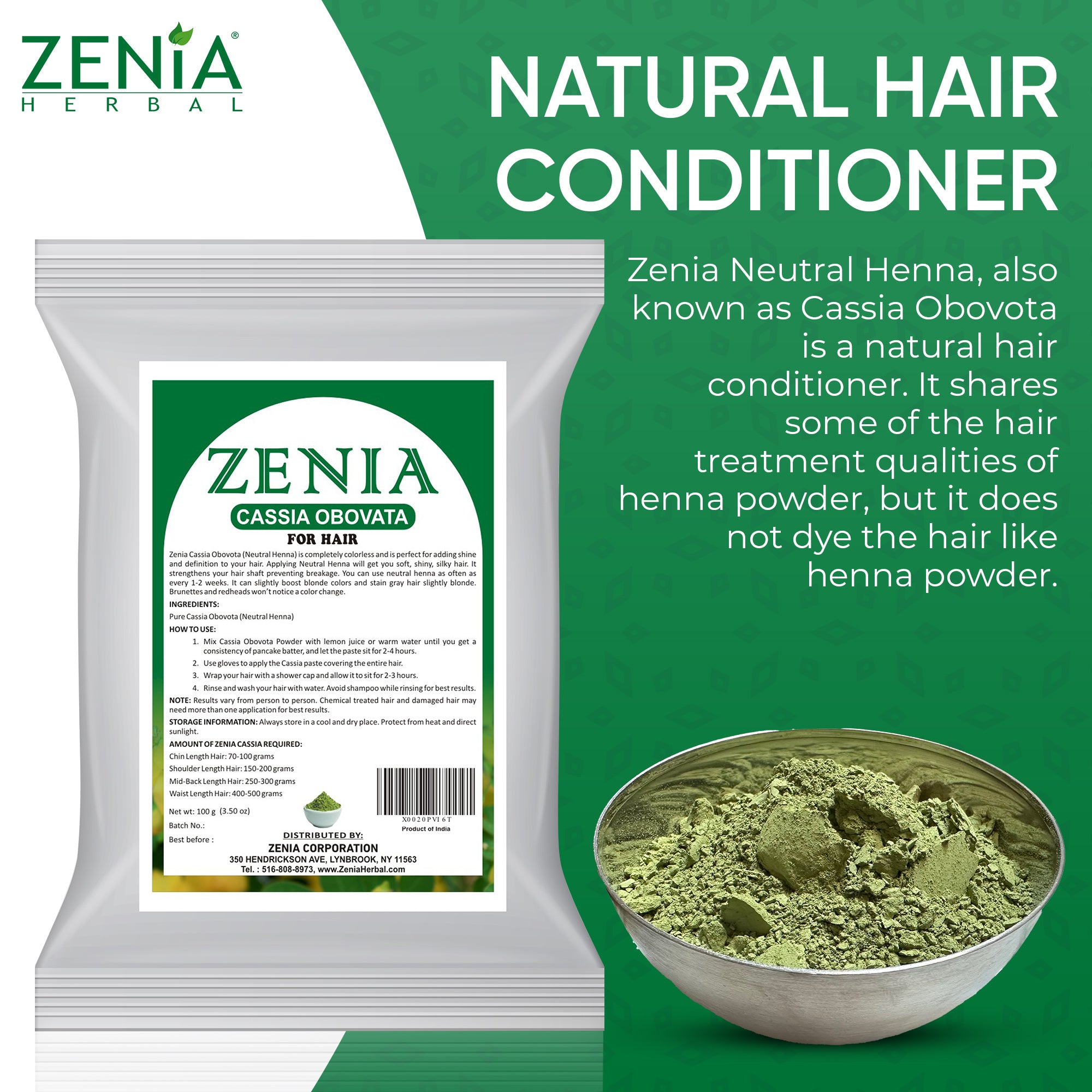 Zenia 100% Pure Neutral Henna Powder (Cassia Obovata) Colorless Henna for Hair 2022 Crop