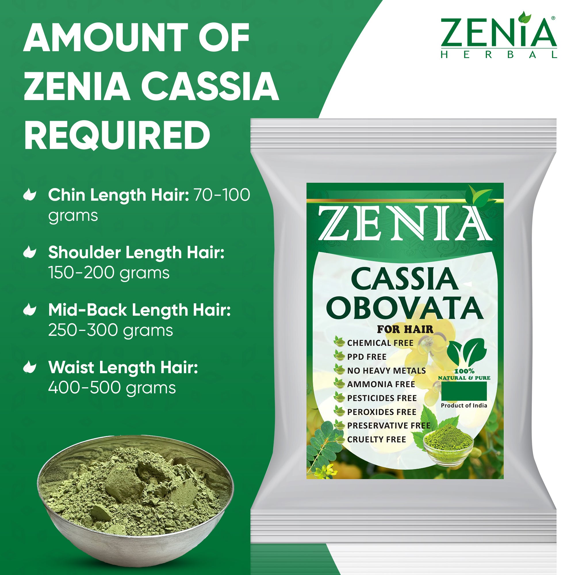 Zenia 100% Pure Neutral Henna Powder (Cassia Obovata) Colorless Henna for Hair 2022 Crop