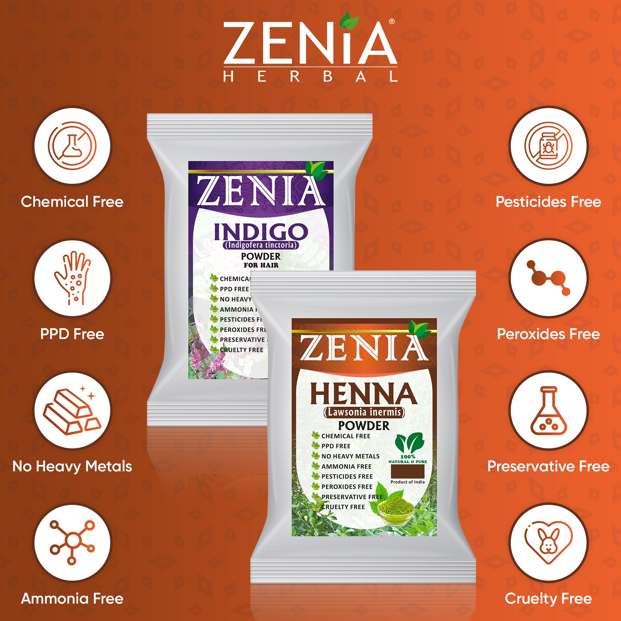 Zenia 100% Pure Indigo Powder and Henna Powder Hair Color Combo Kit 100 Grams Each 2022 Crop