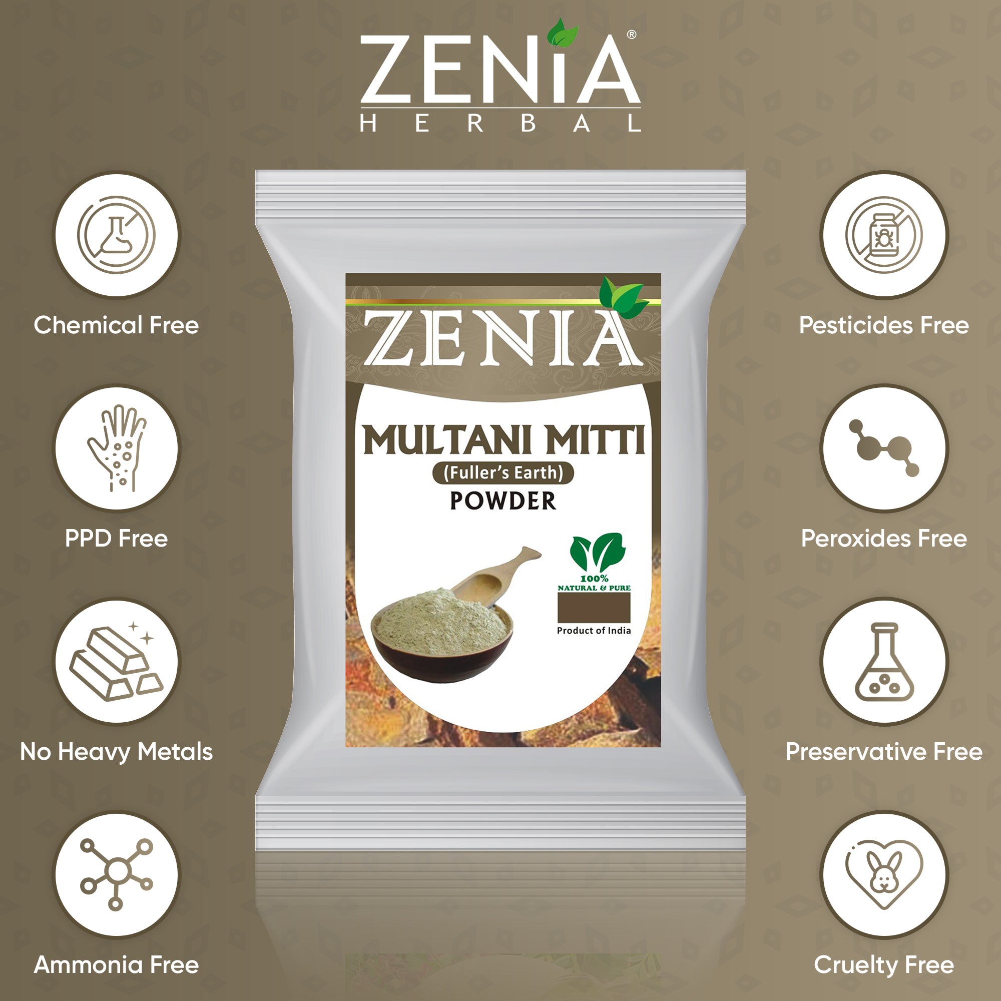 100 grams Zenia Pure Fullers Earth Powder Multani Mitti Mud Face Pack Powder