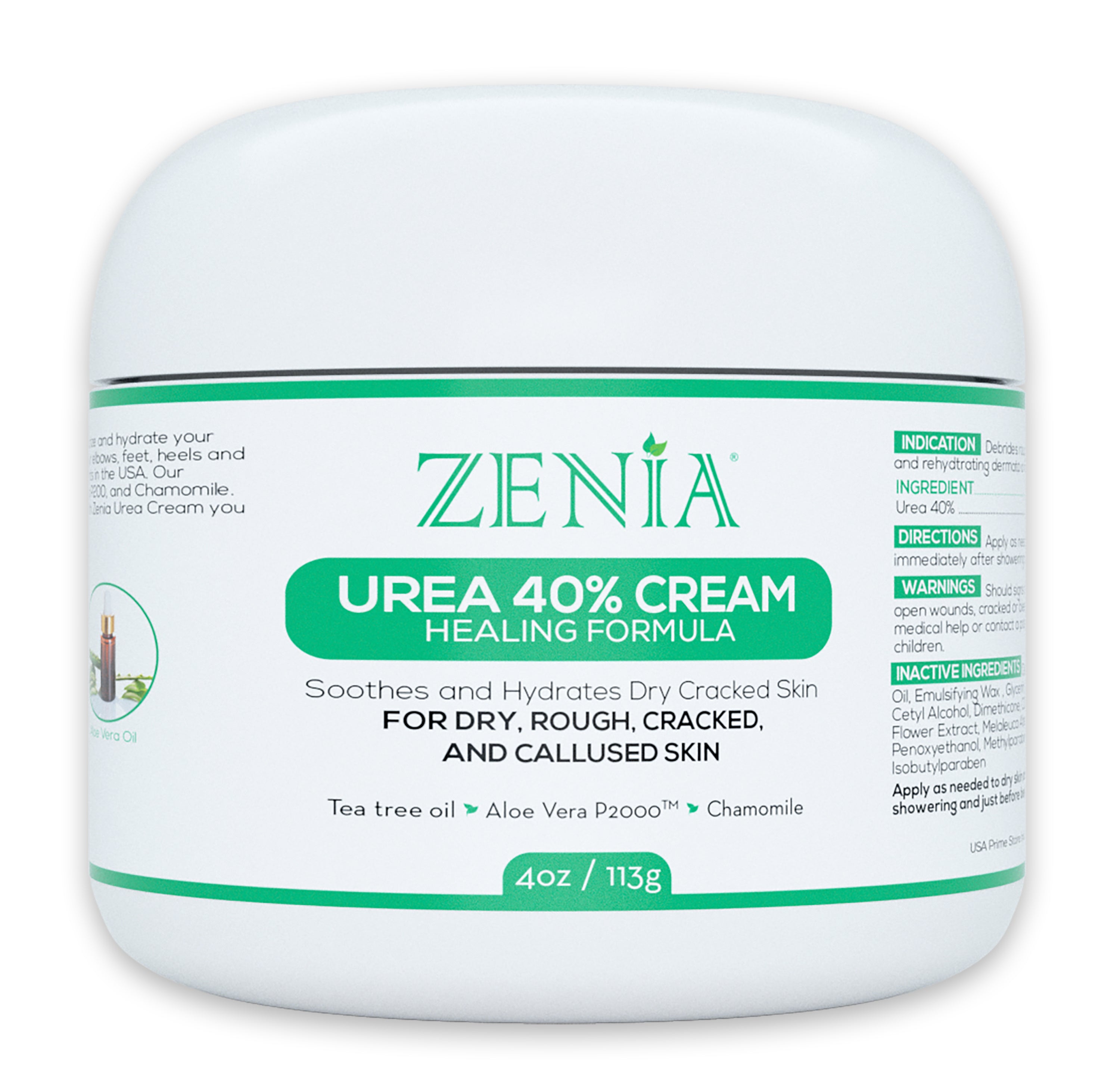 Zenia Urea 40% Cream 4oz Callus Treatment Hydrate Dry, Rough, Cracked & Callused Skin - For Feet, Elbows, Hands, Knees