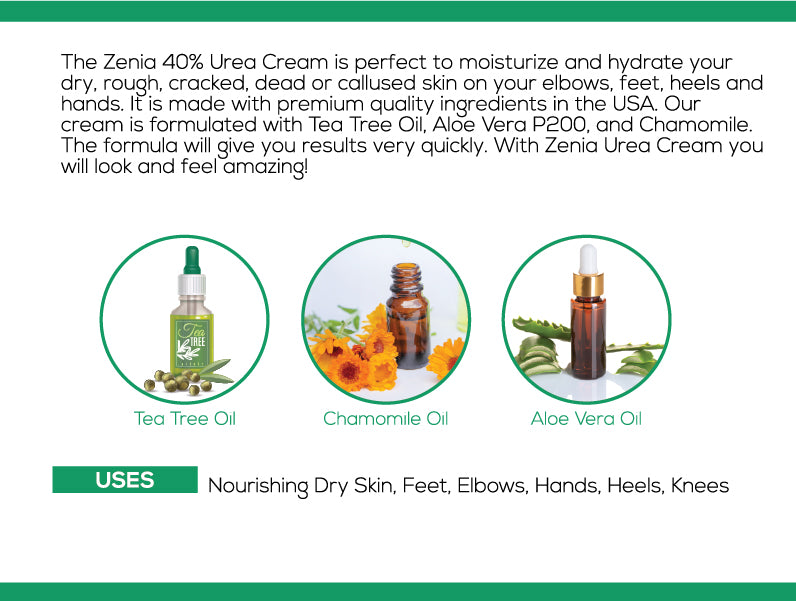 Zenia Urea 40% Cream 4oz Callus Treatment Hydrate Dry, Rough, Cracked & Callused Skin - For Feet, Elbows, Hands, Knees